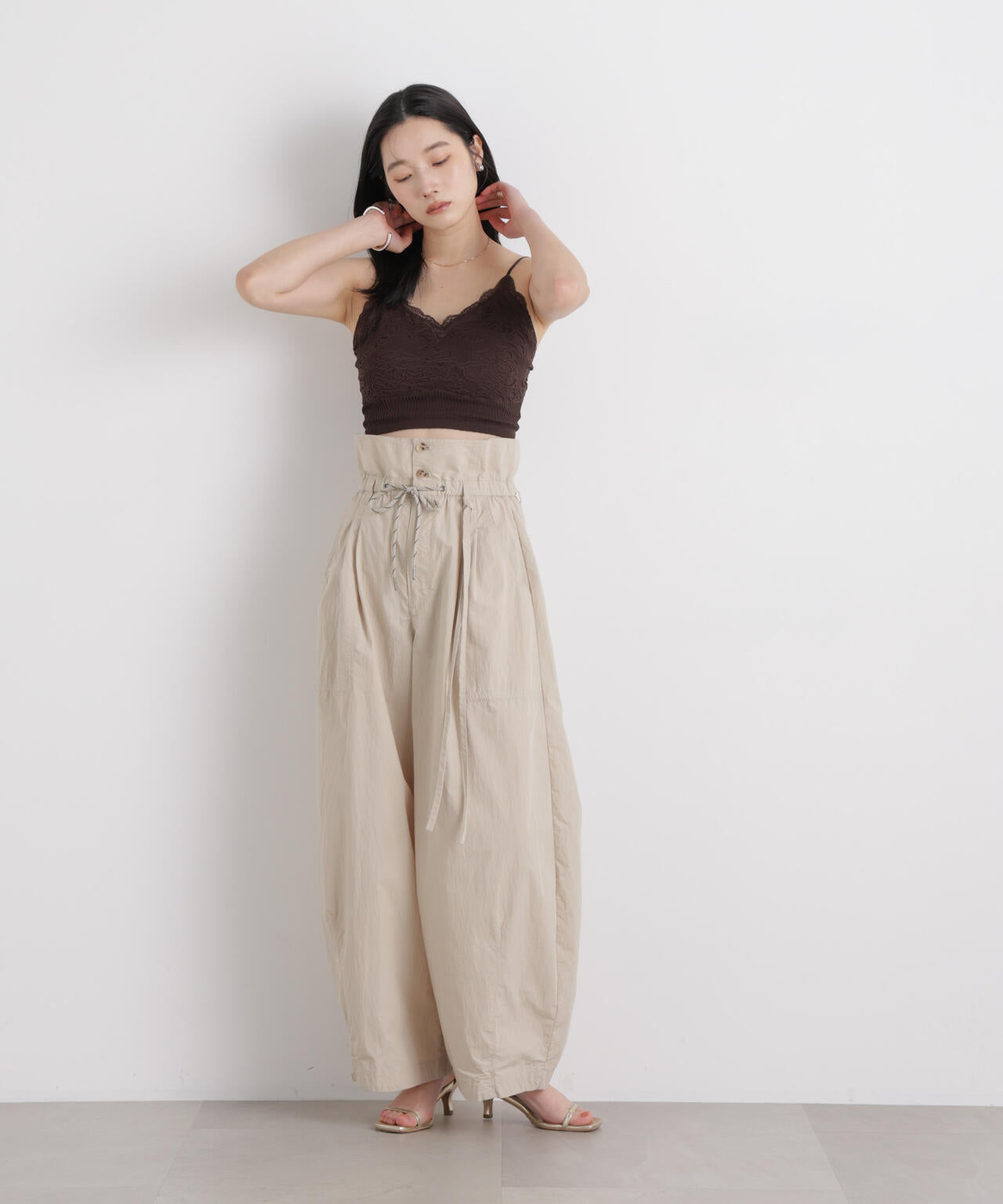 レースジャガードカップ取り外しクロップドキャミソール 6696124315