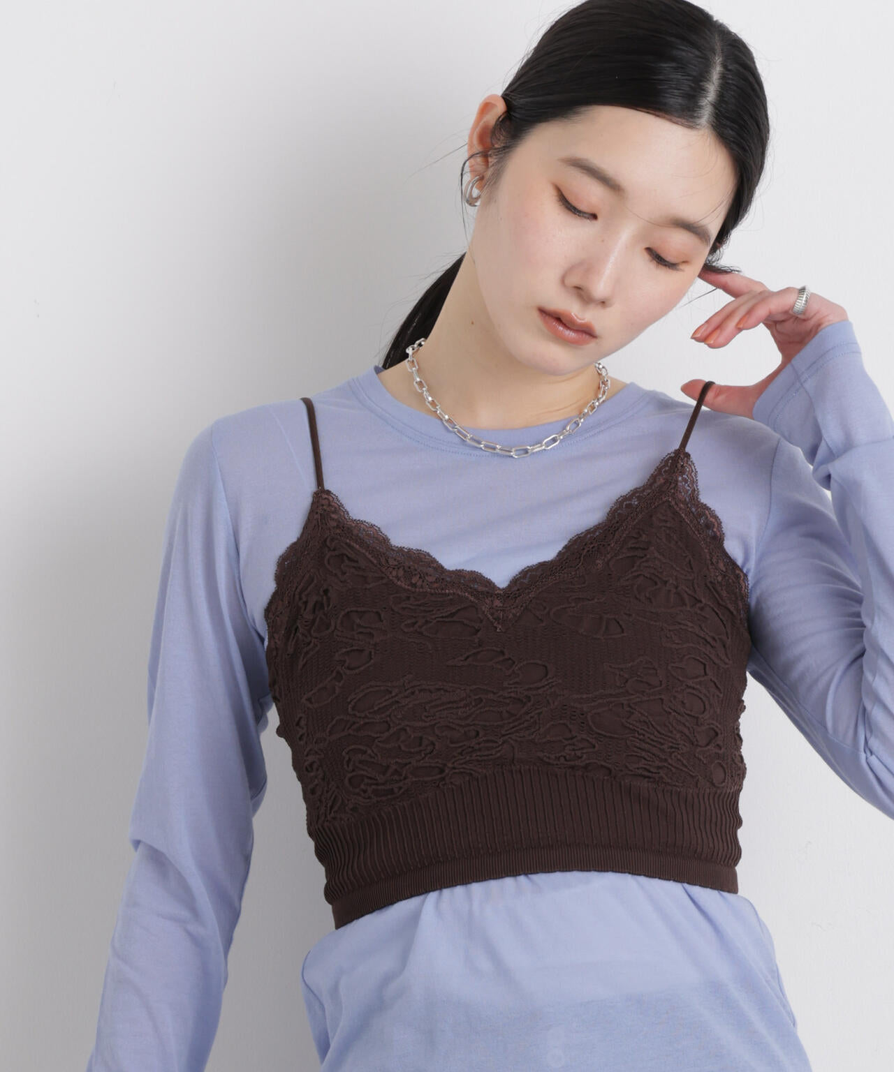 レースジャガードカップ取り外しクロップドキャミソール 6696124315