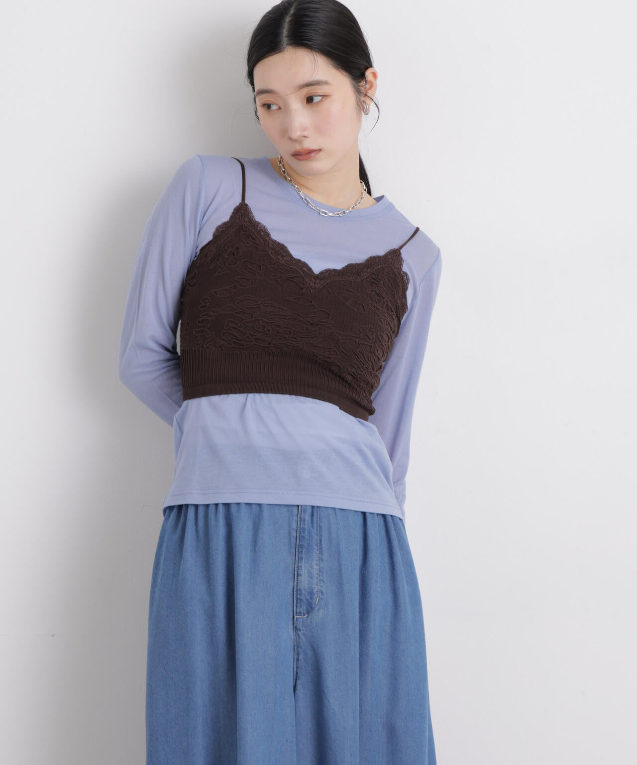 レースジャガードカップ取り外しクロップドキャミソール 6696124315