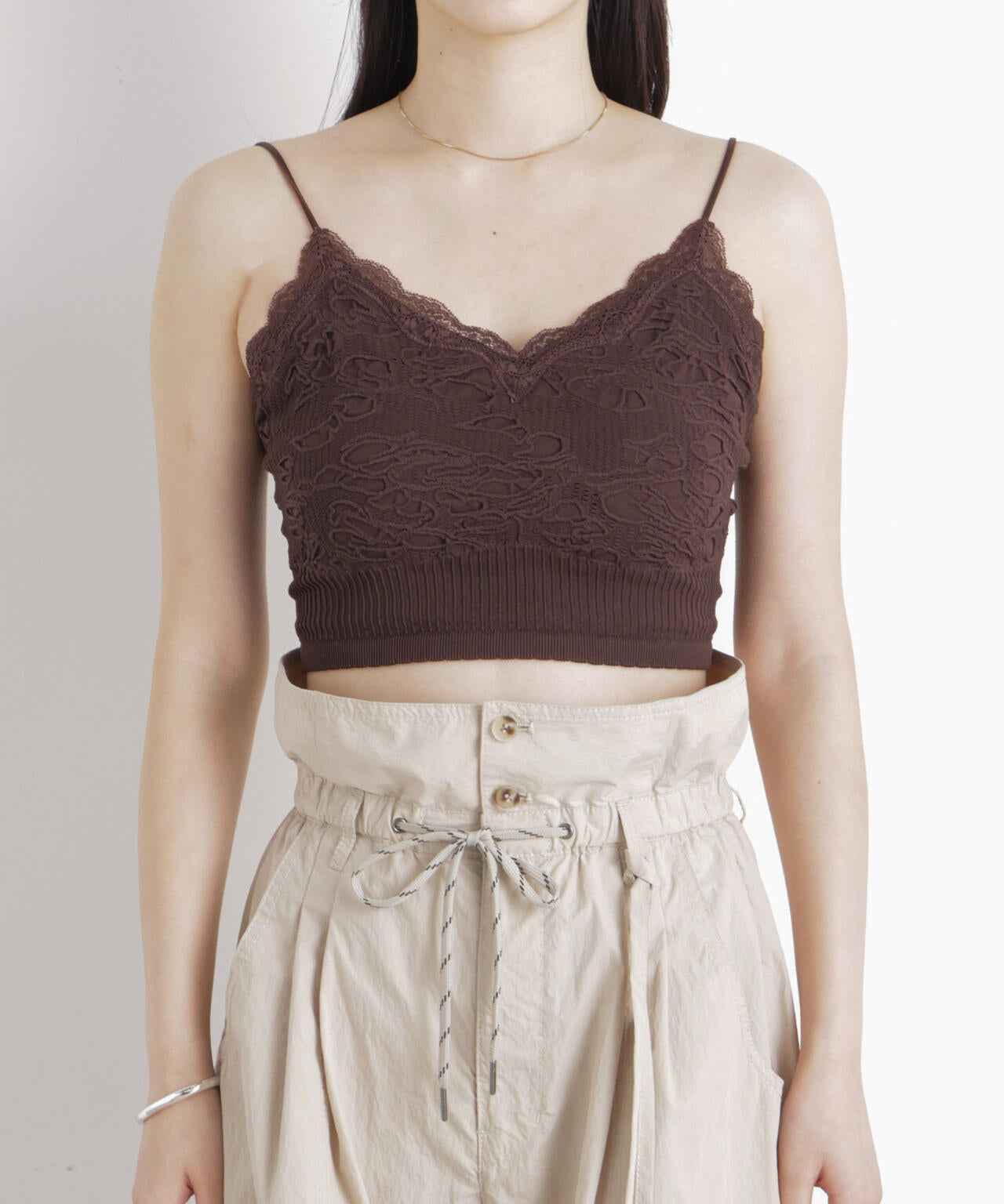 レースジャガードカップ取り外しクロップドキャミソール 6696124315