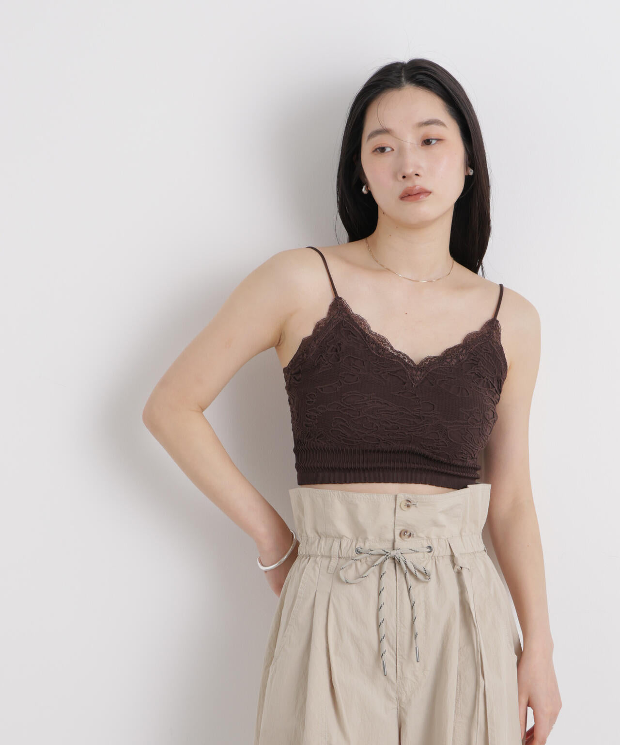 レースジャガードカップ取り外しクロップドキャミソール 6696124315