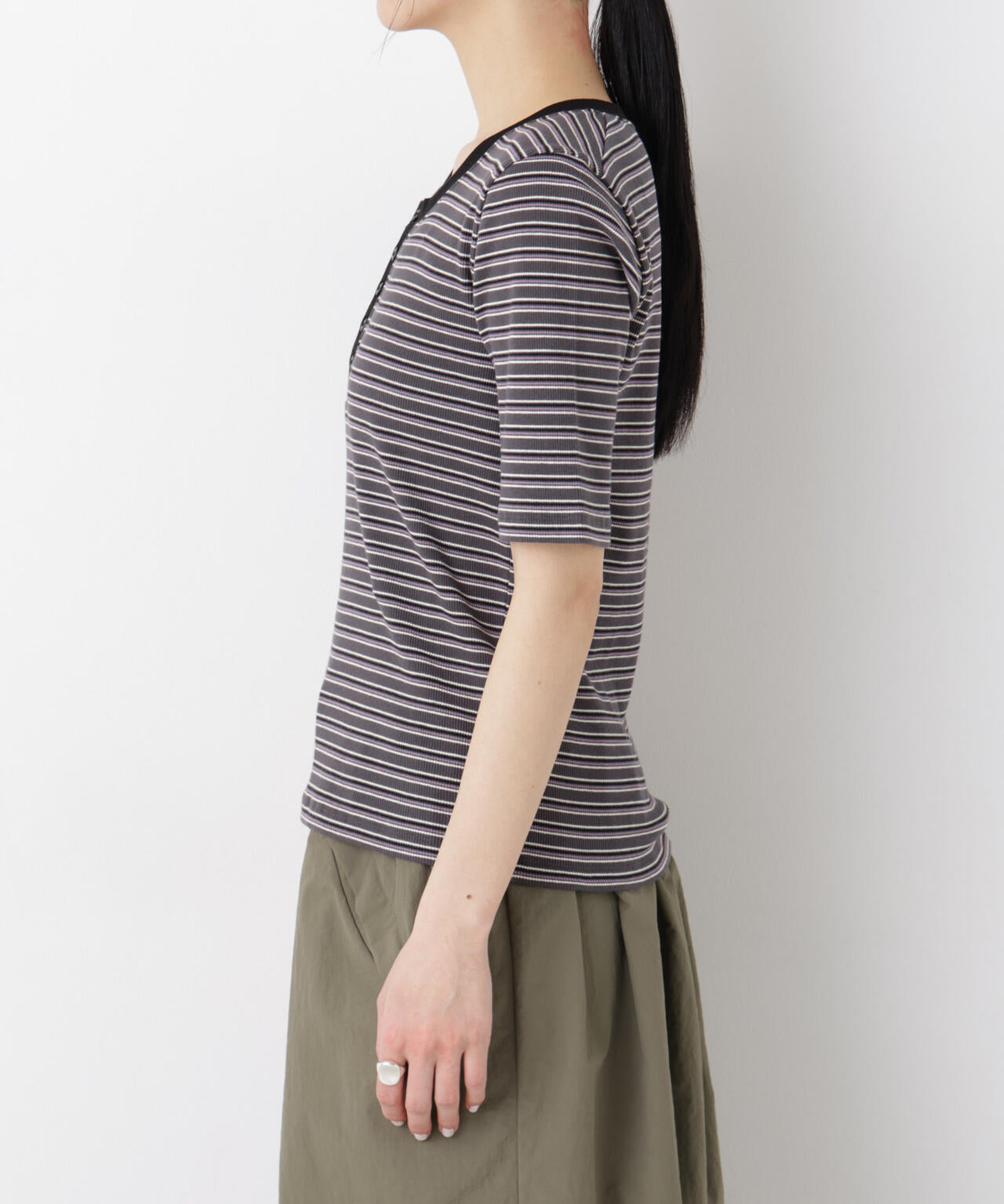 ボーダーテレコヘンリーネックTシャツ 6696124322