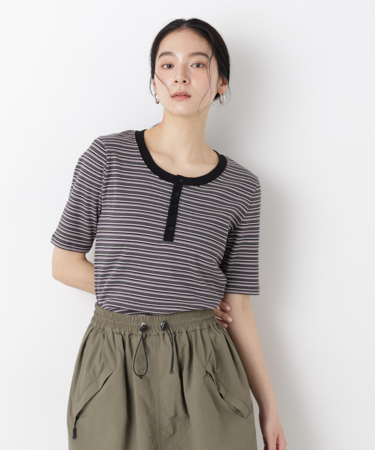 ボーダーテレコヘンリーネックTシャツ 6696124322
