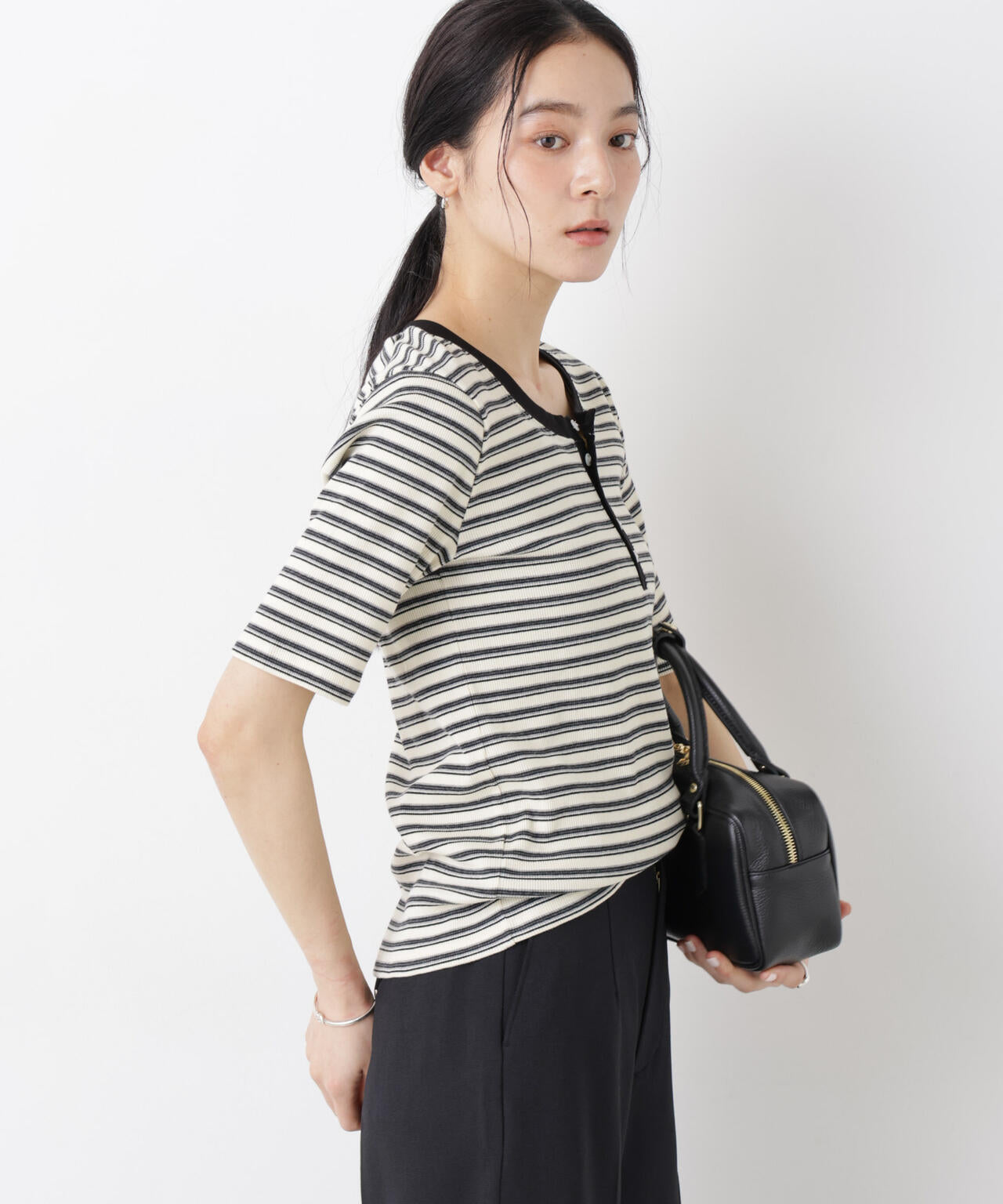 ボーダーテレコヘンリーネックTシャツ 6696124322