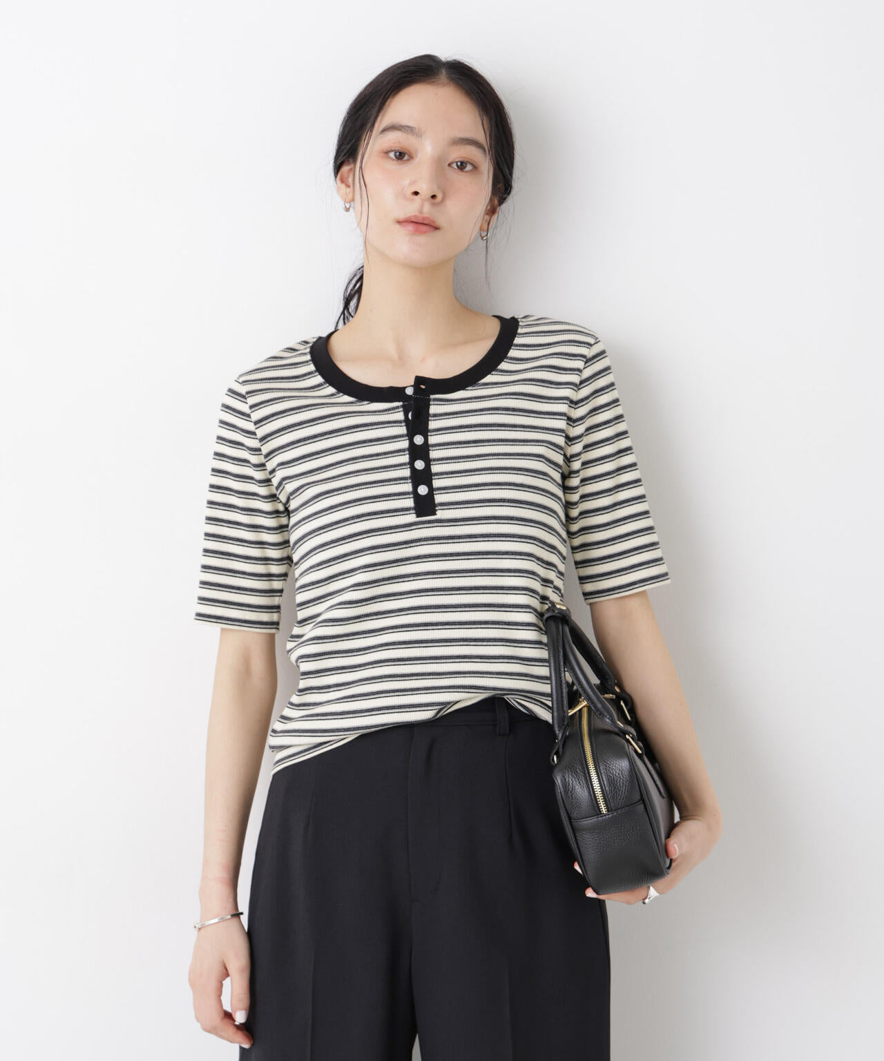 ボーダーテレコヘンリーネックTシャツ 6696124322
