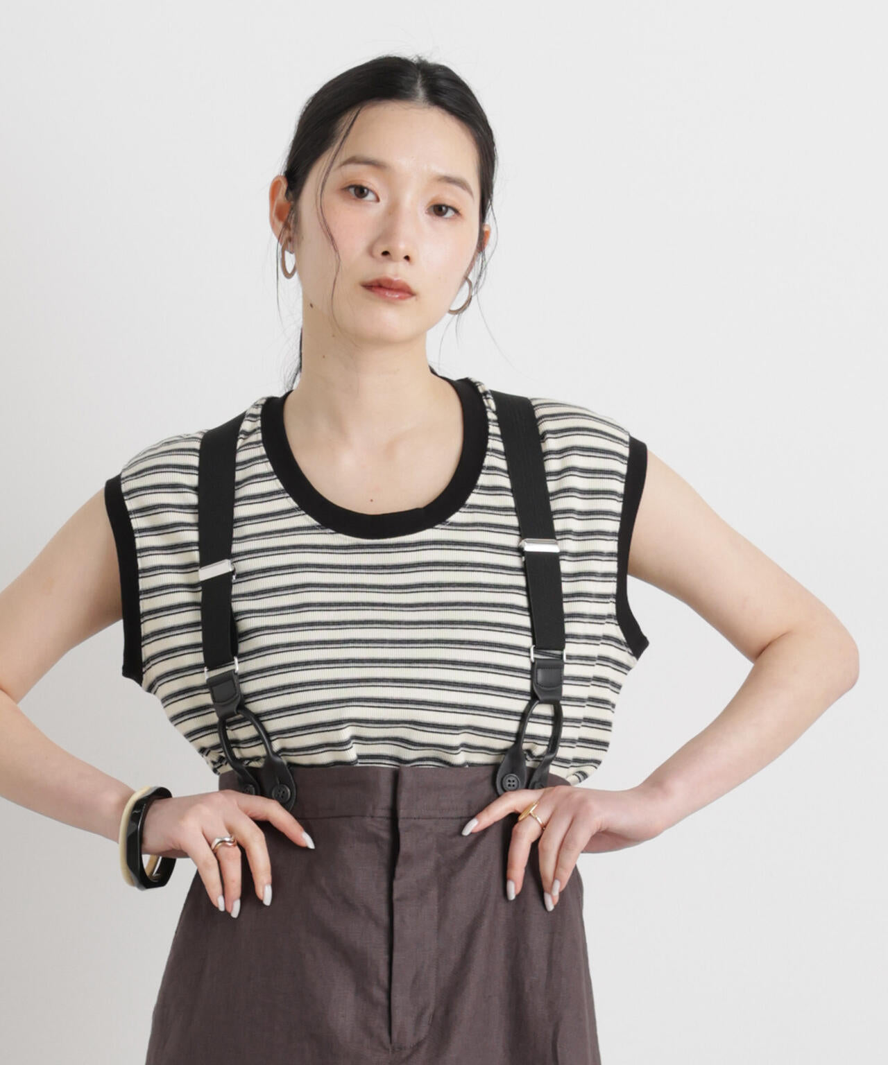 ボーダーテレコワイドノースリーブトップス 6696124323