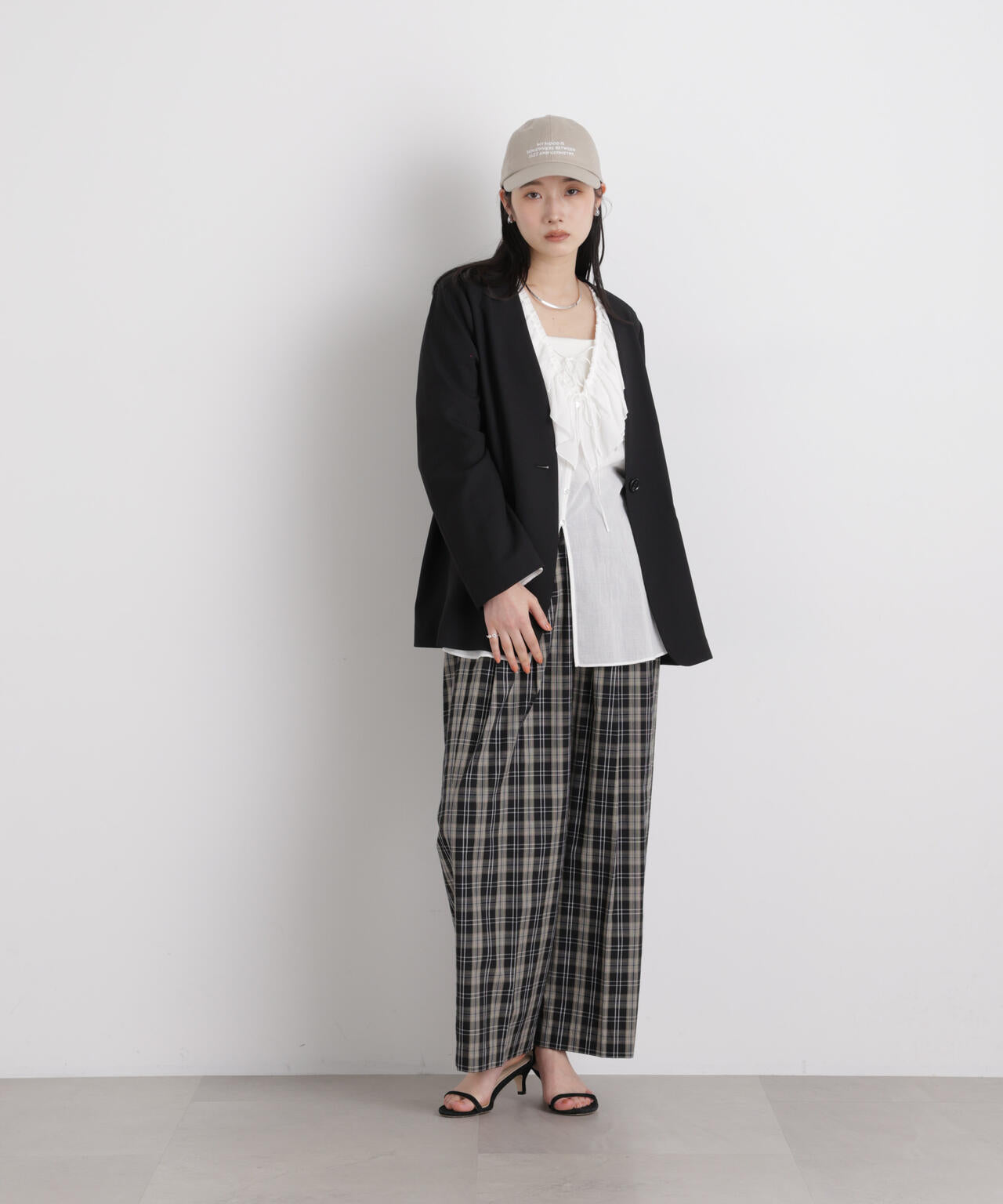 チェックイージーワイドパンツ 6696127312