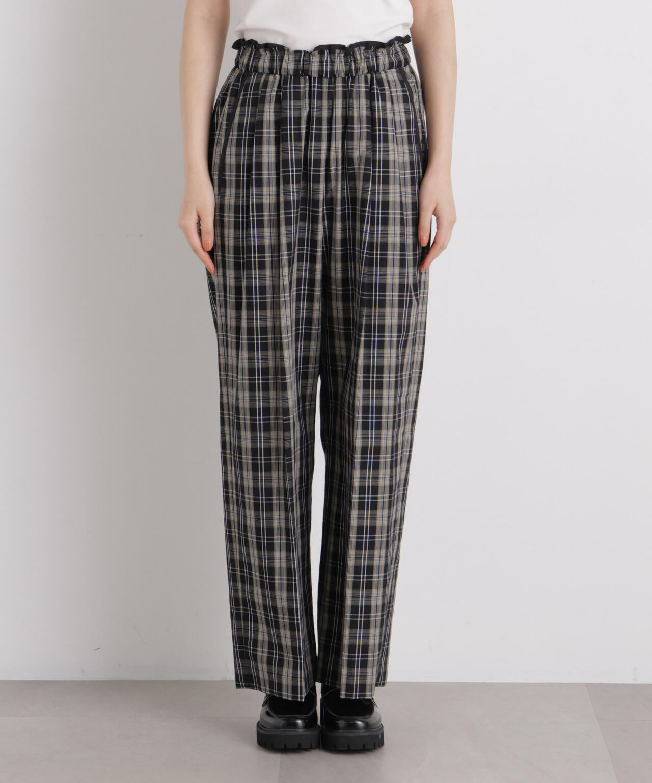 チェックイージーワイドパンツ 6696127312