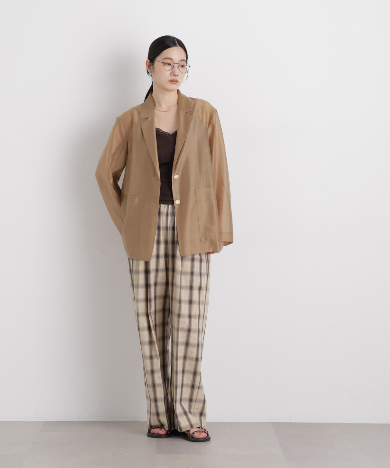 チェックイージーワイドパンツ 6696127312