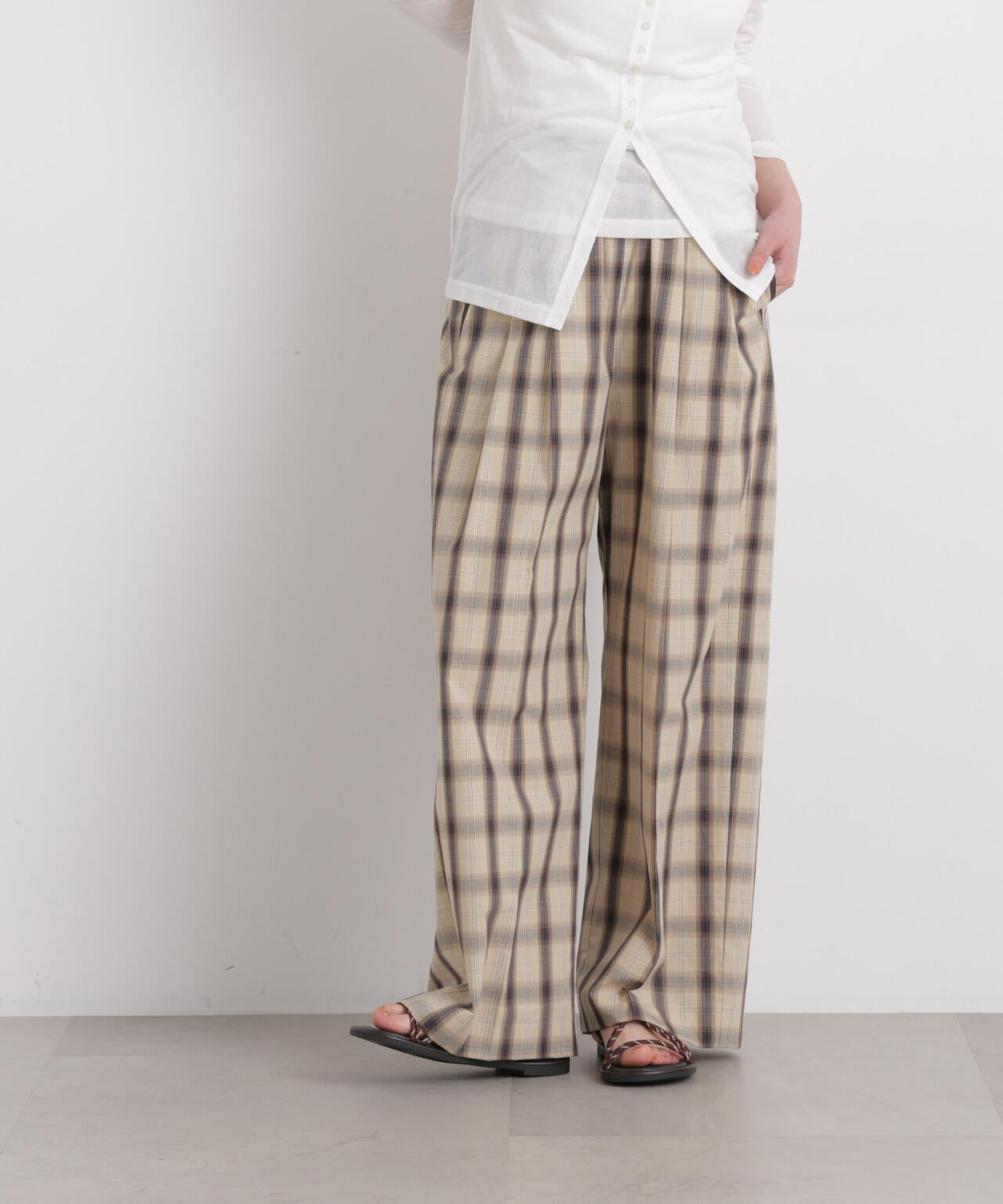 チェックイージーワイドパンツ 6696127312