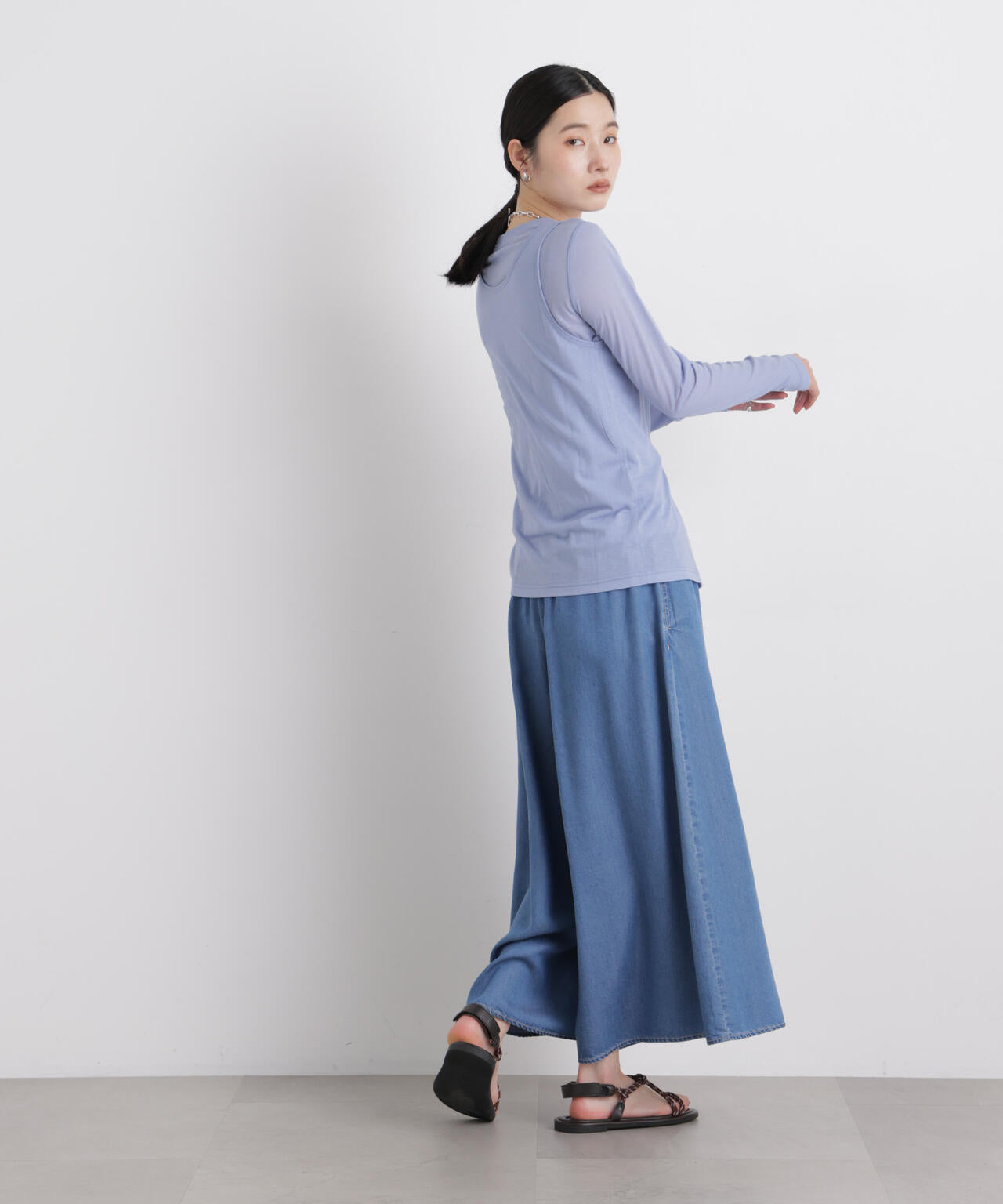 テンセルデニムギャザーワイドパンツ(セットアップ可) 6696127314