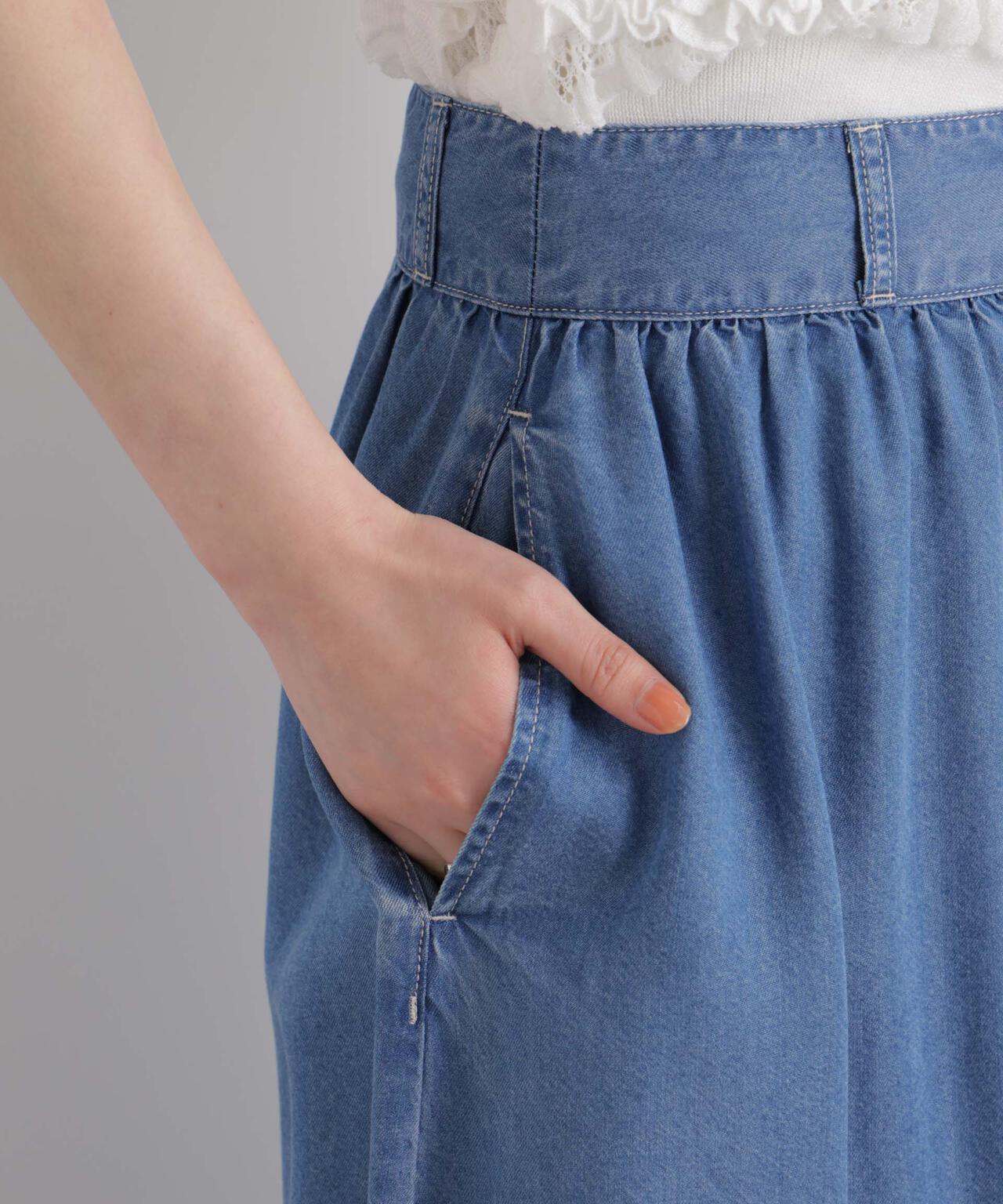 テンセルデニムギャザーワイドパンツ(セットアップ可) 6696127314
