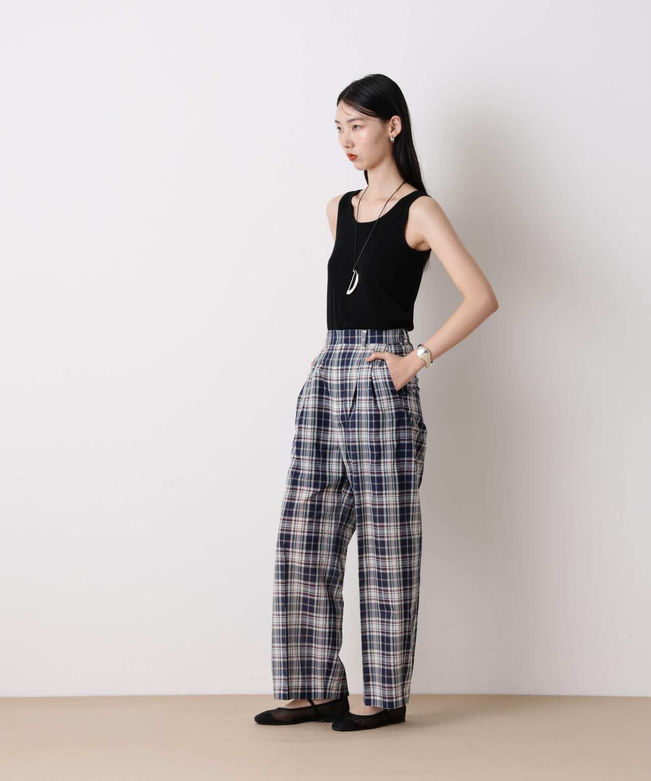 「STEVELOUR」オーガンチェックタックパンツ(セットアップ可) 6696127315