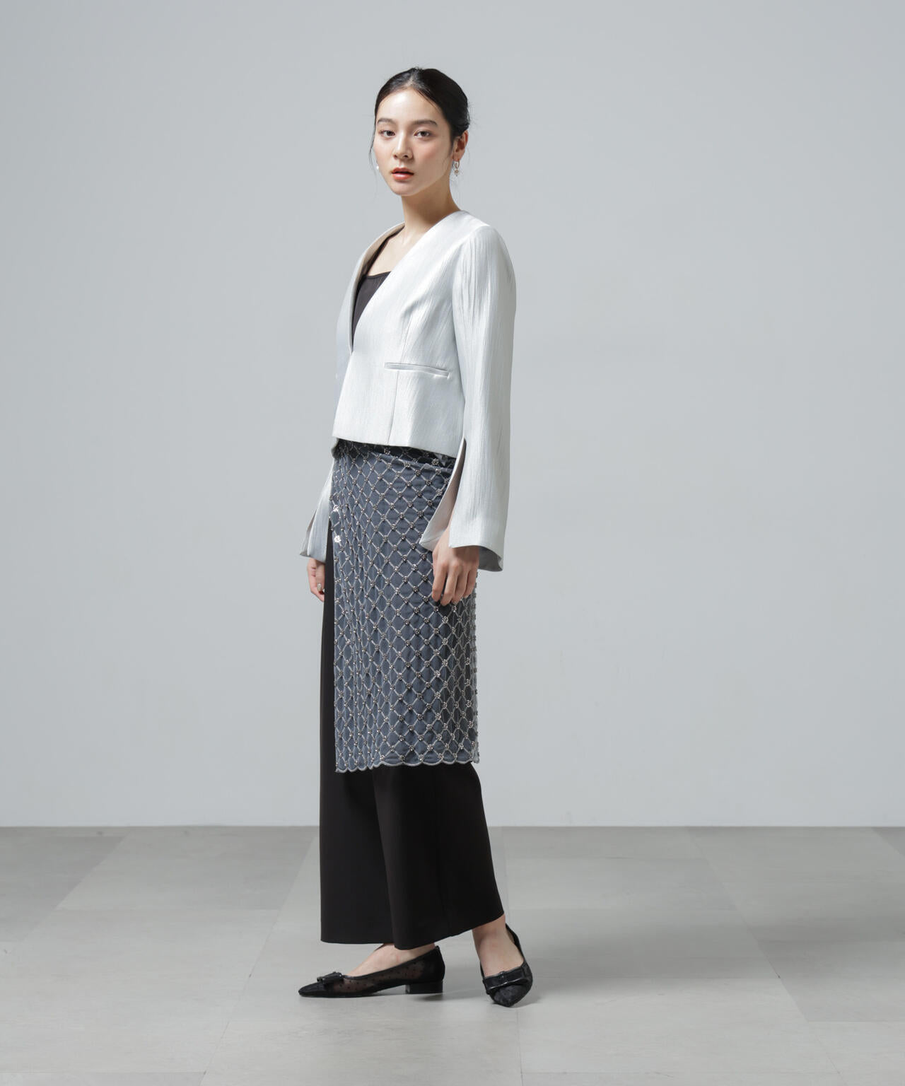 スパンコールビーズ刺繍ラップスカート 6696130300