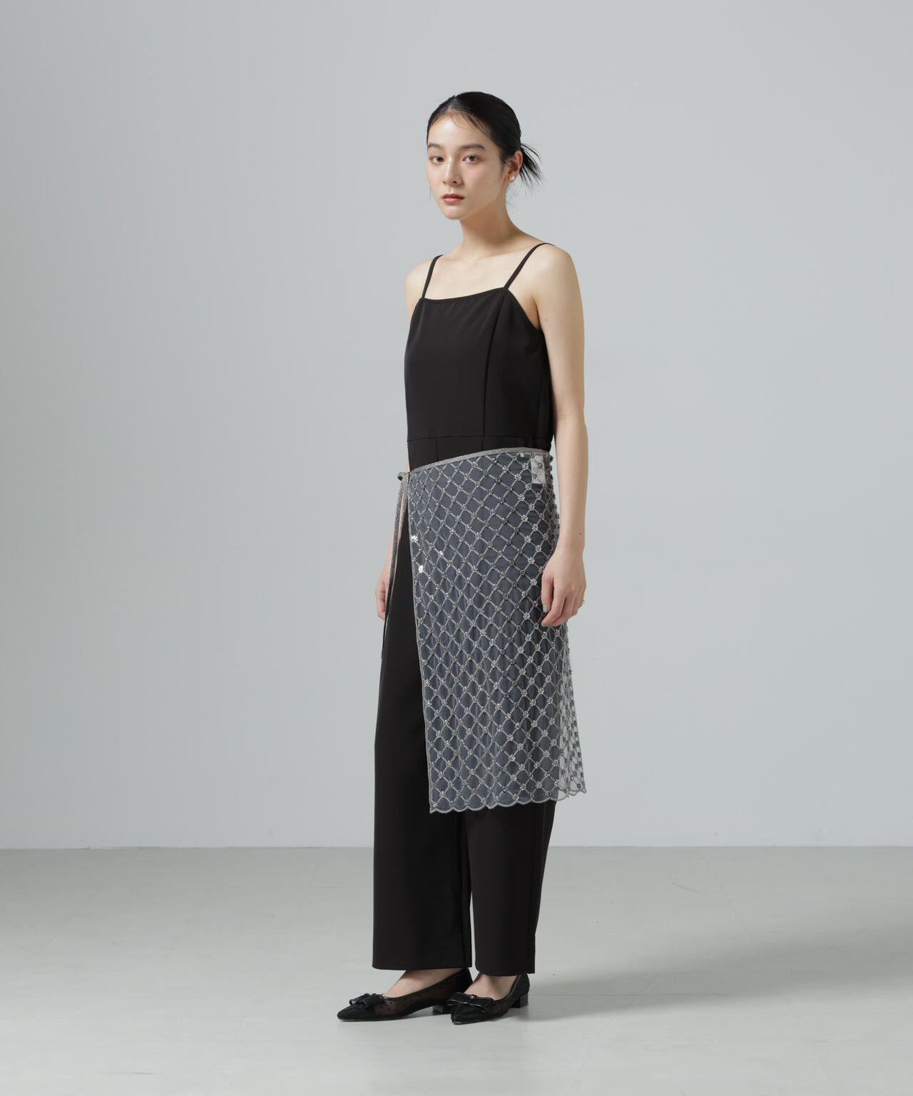 スパンコールビーズ刺繍ラップスカート 6696130300