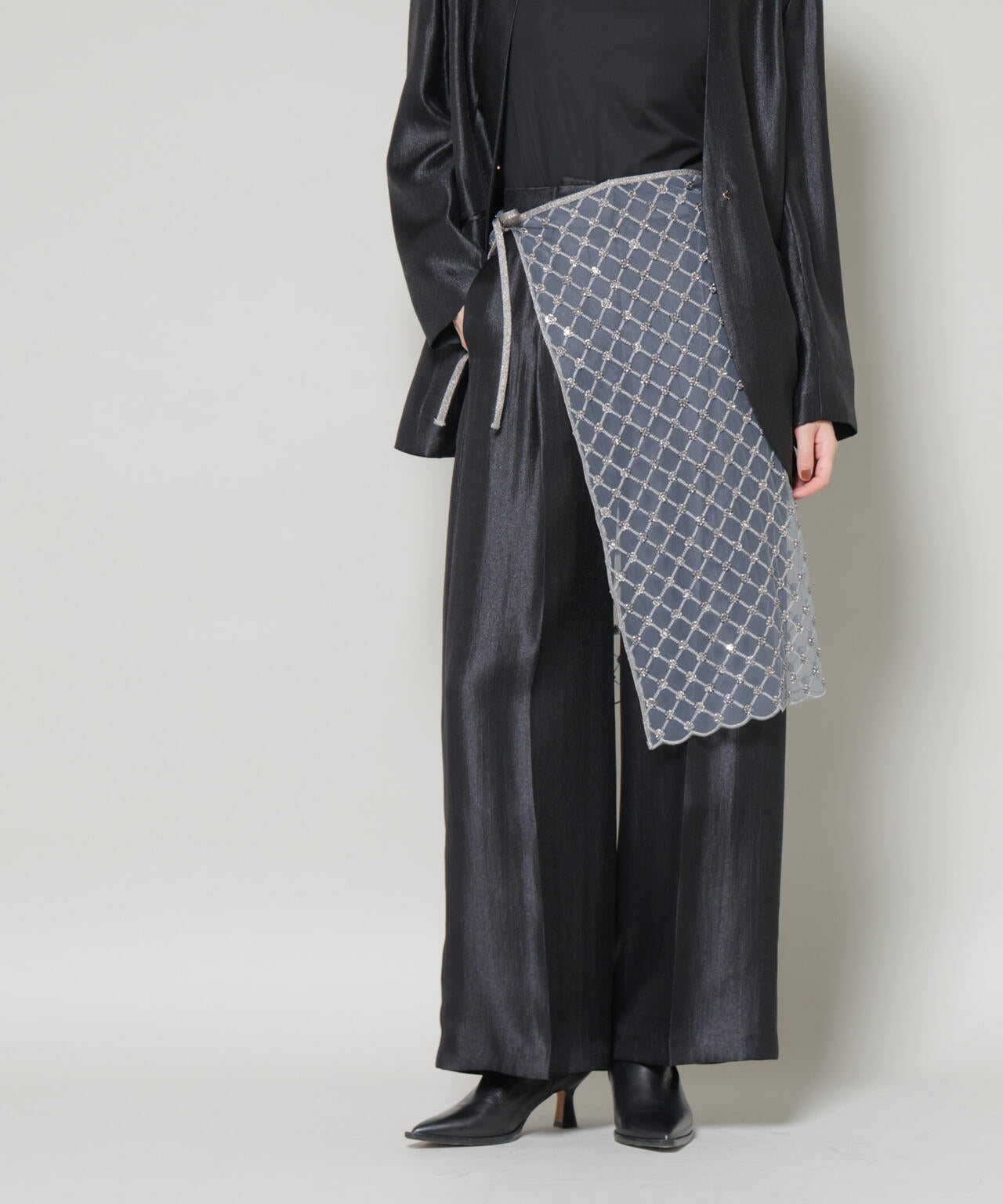 スパンコールビーズ刺繍ラップスカート 6696130300