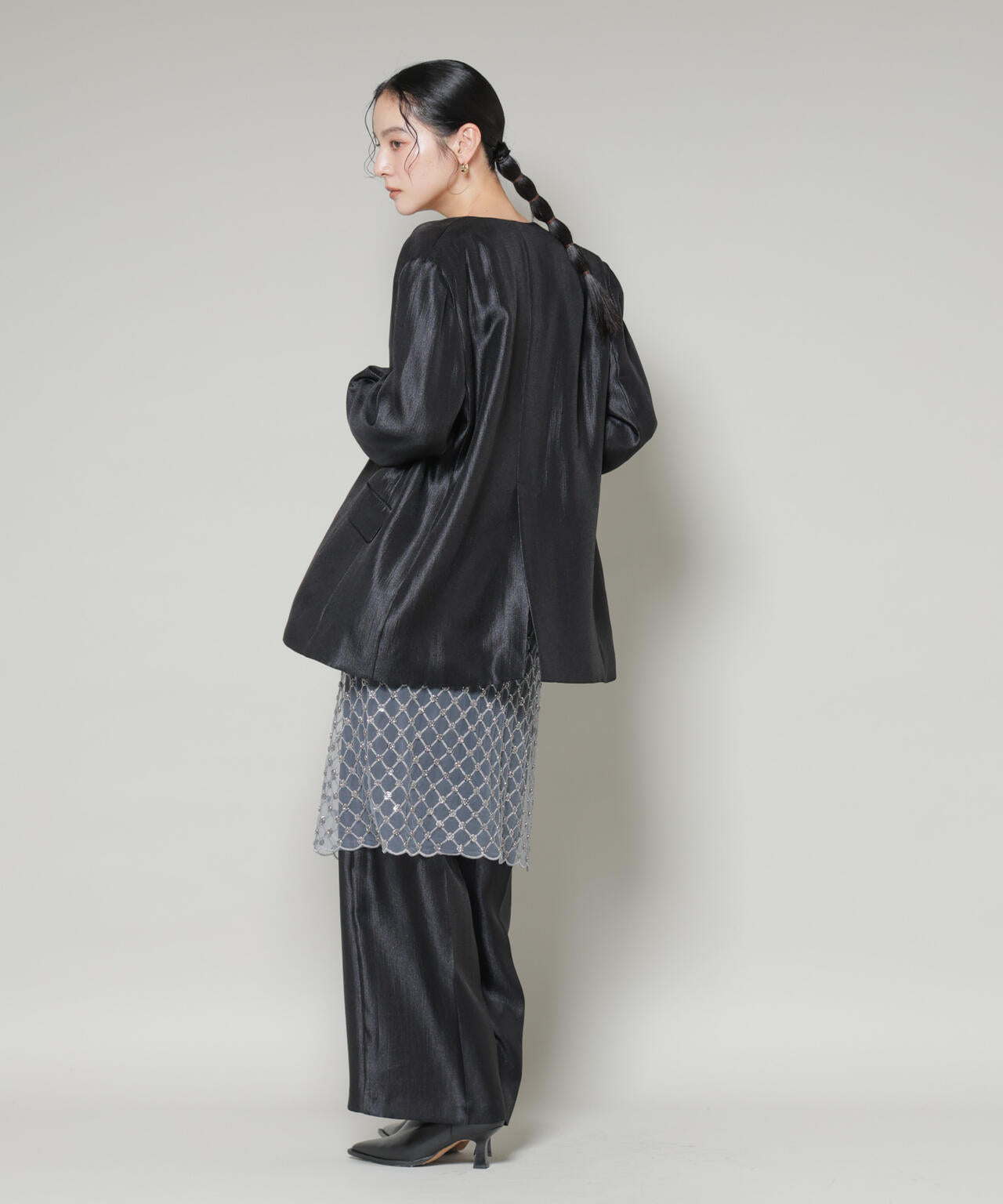 スパンコールビーズ刺繍ラップスカート 6696130300