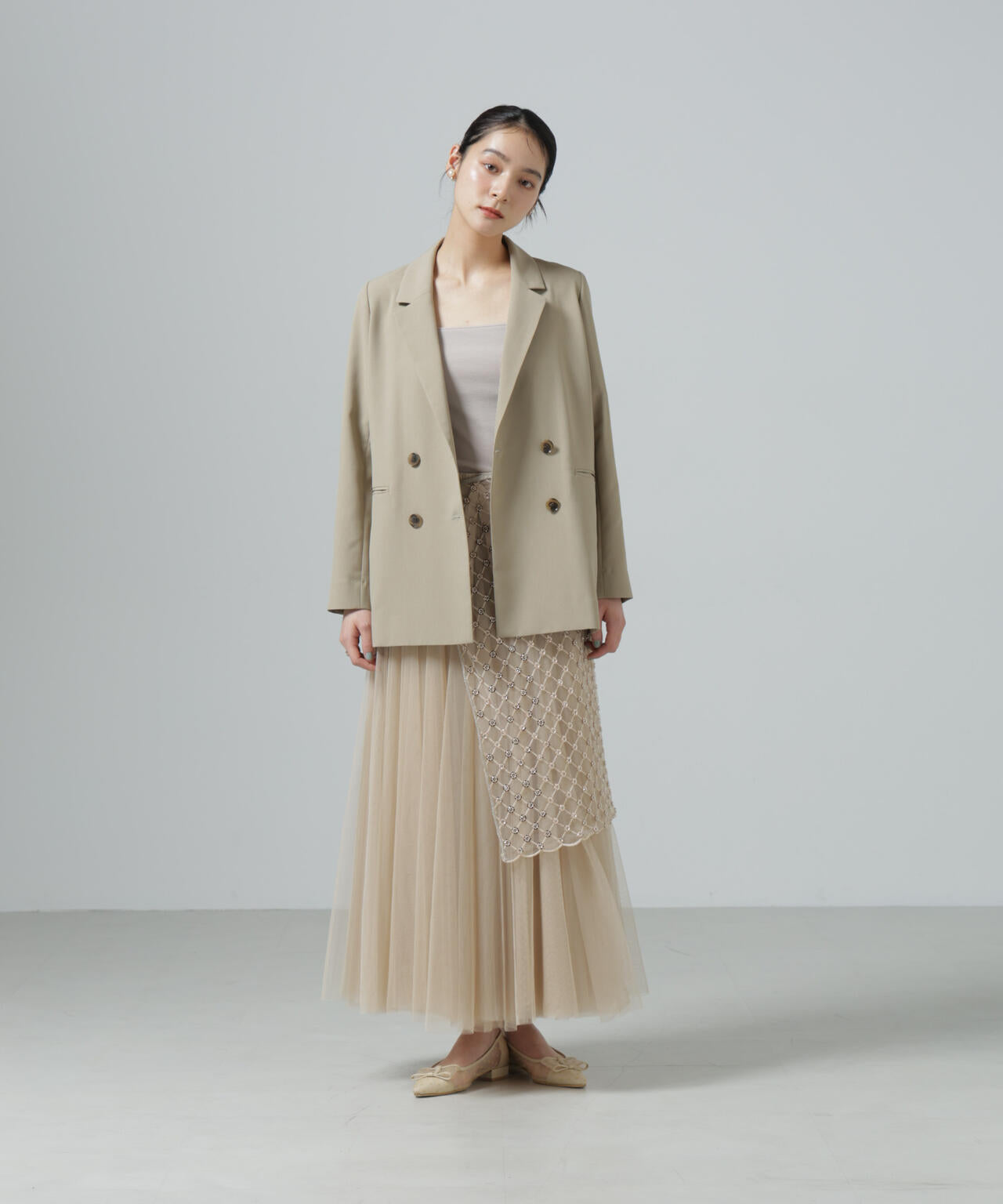 スパンコールビーズ刺繍ラップスカート 6696130300