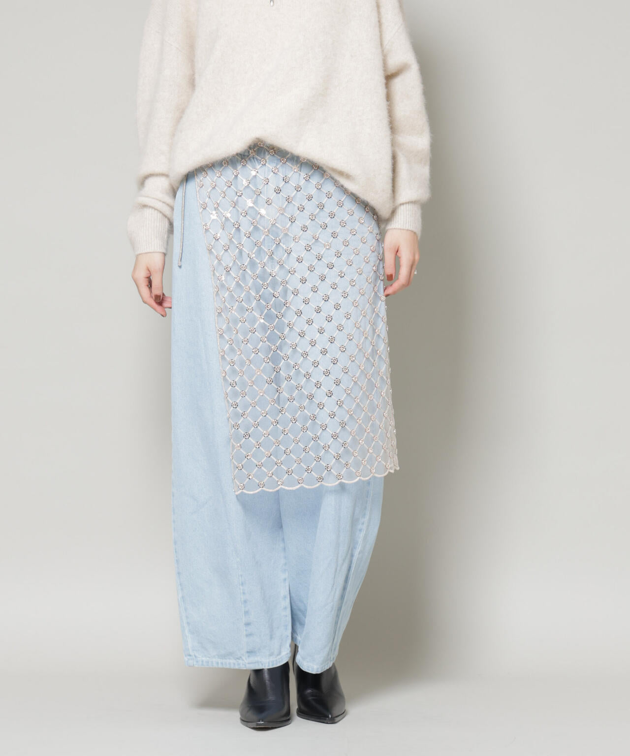 スパンコールビーズ刺繍ラップスカート 6696130300