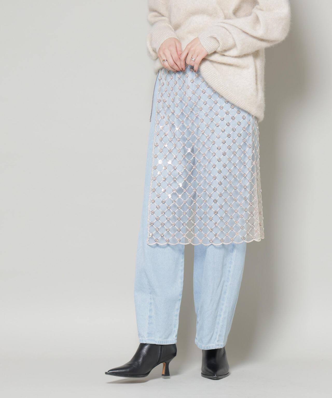 スパンコールビーズ刺繍ラップスカート 6696130300