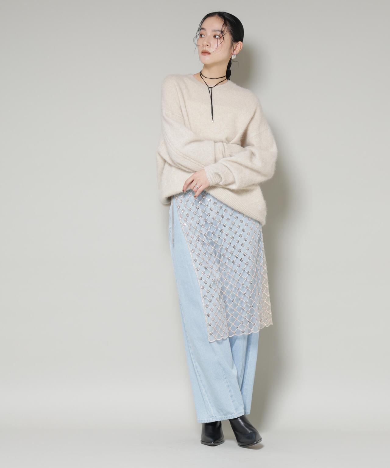 スパンコールビーズ刺繍ラップスカート 6696130300