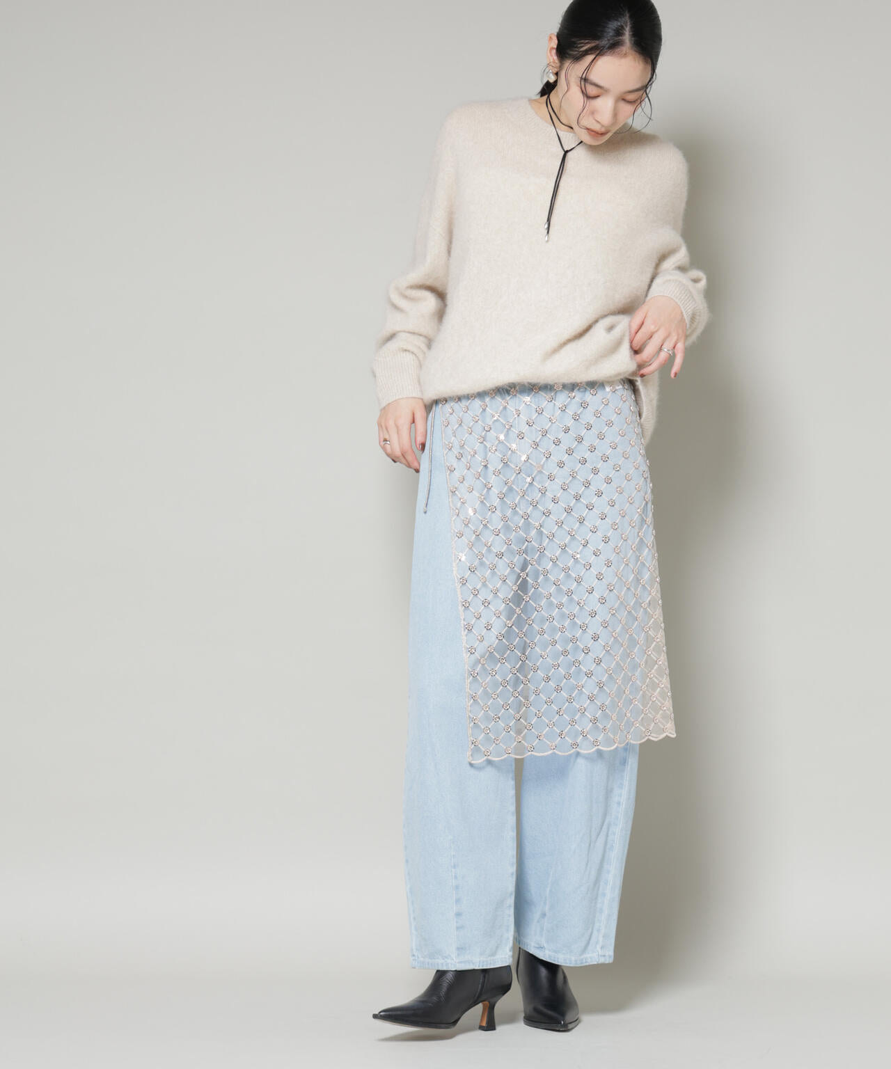 スパンコールビーズ刺繍ラップスカート 6696130300