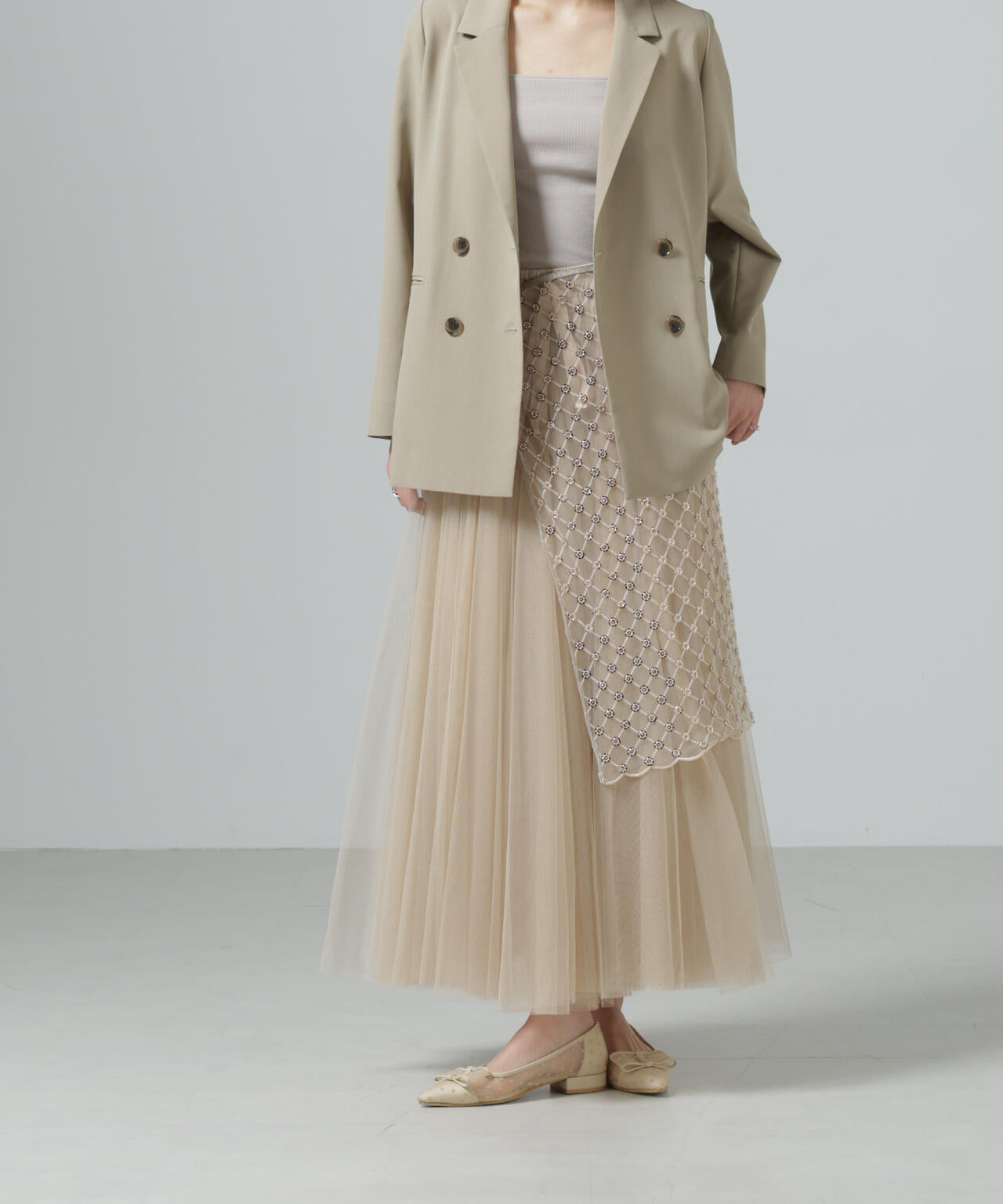 スパンコールビーズ刺繍ラップスカート 6696130300