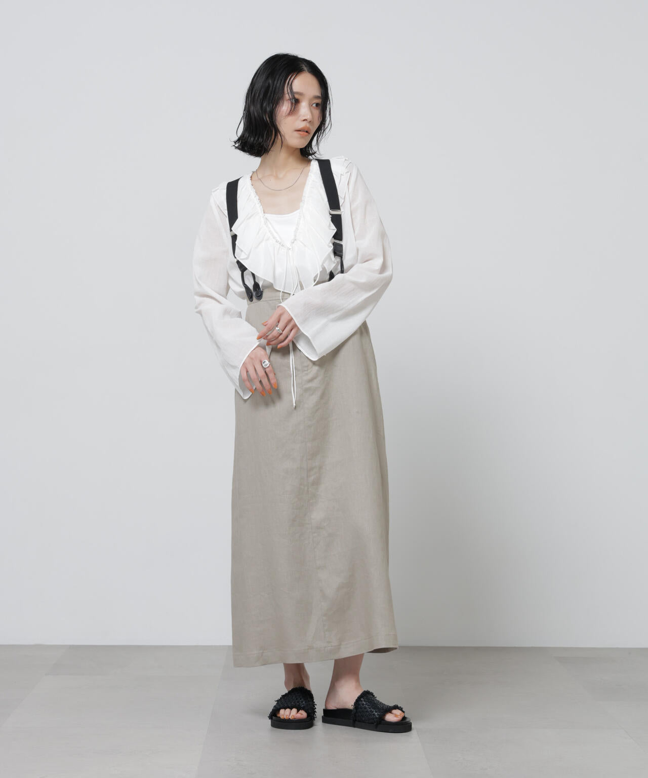 European Flax サスペンダー付きスカート(セットアップ可) 6696130304