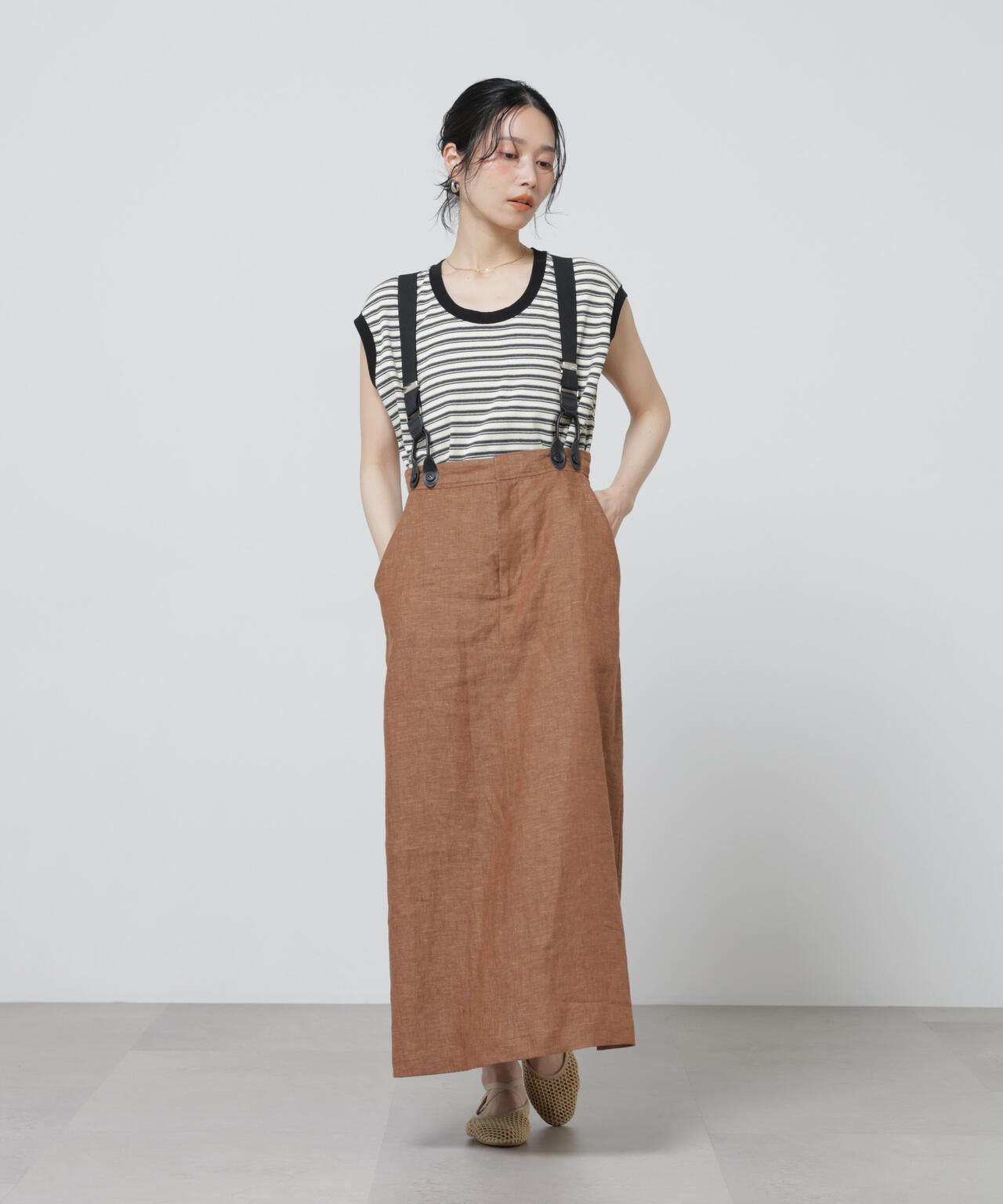 European Flax サスペンダー付きスカート(セットアップ可) 6696130304