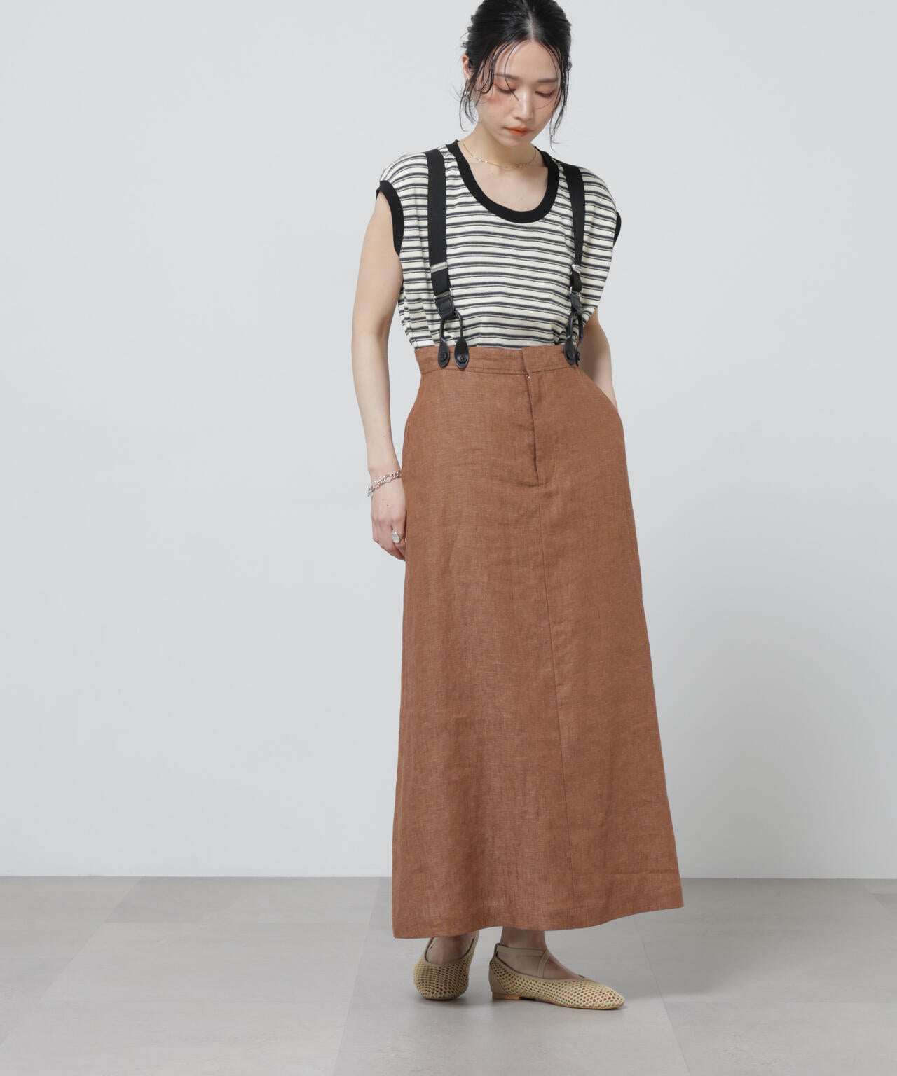 European Flax サスペンダー付きスカート(セットアップ可) 6696130304