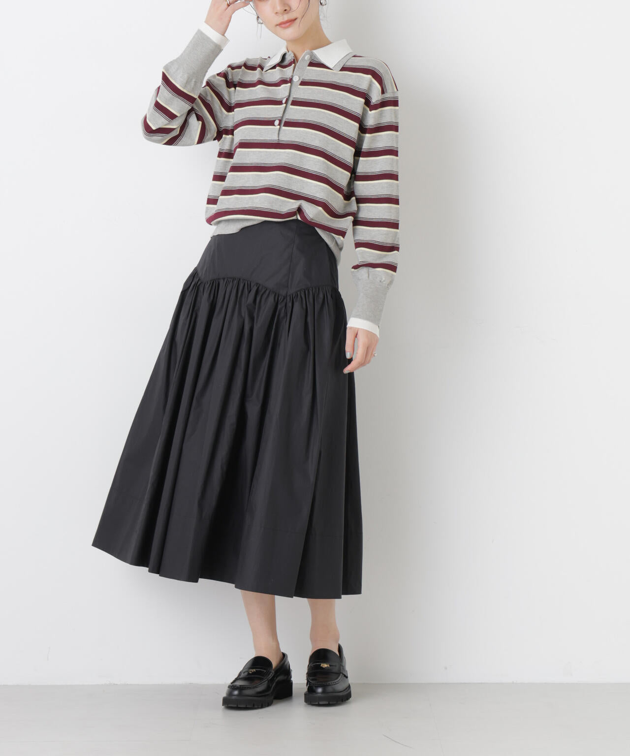 ローギャザー ミディ スカート
