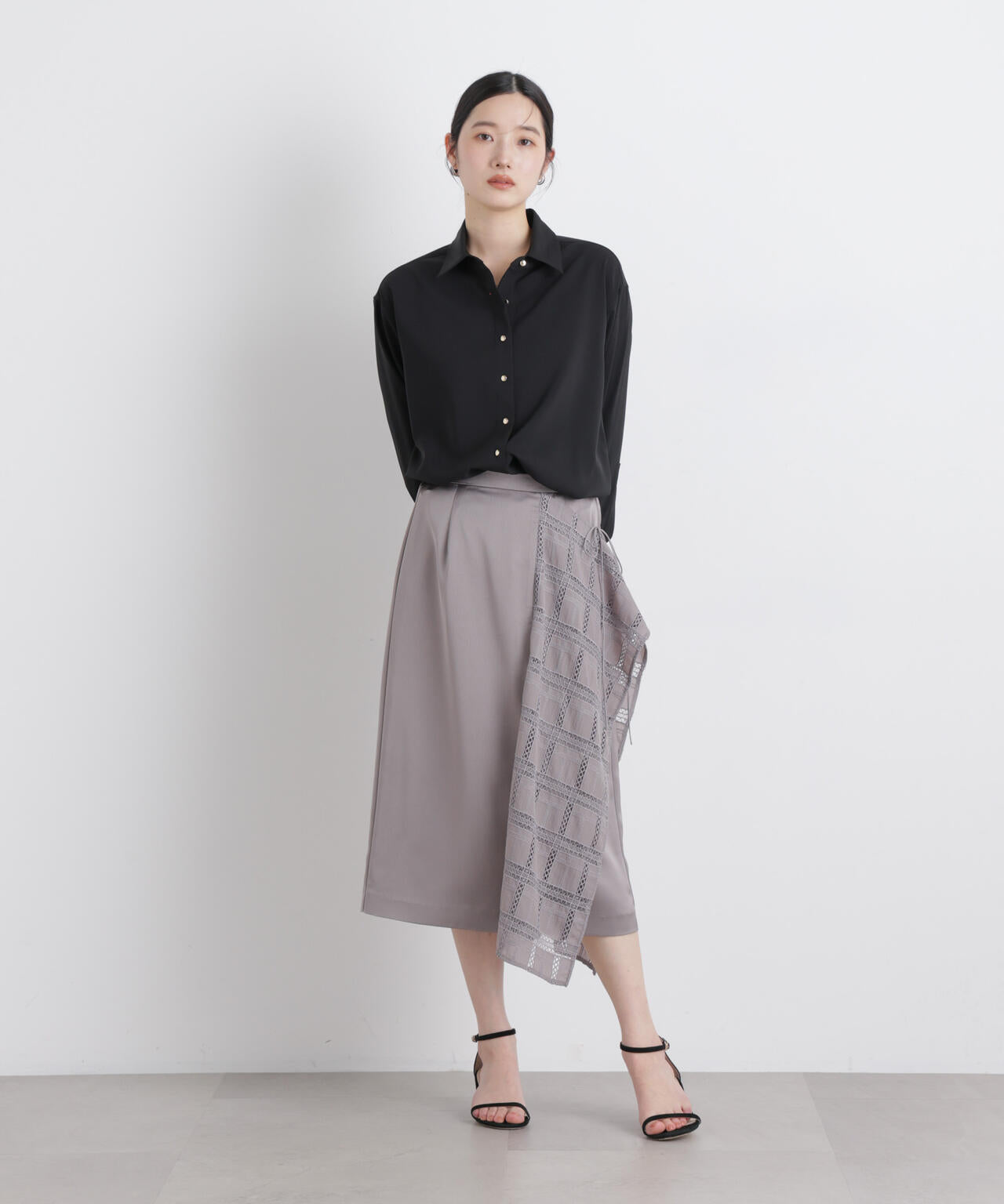 スクエアヘム刺繍レース切り替えスカート 6696130308