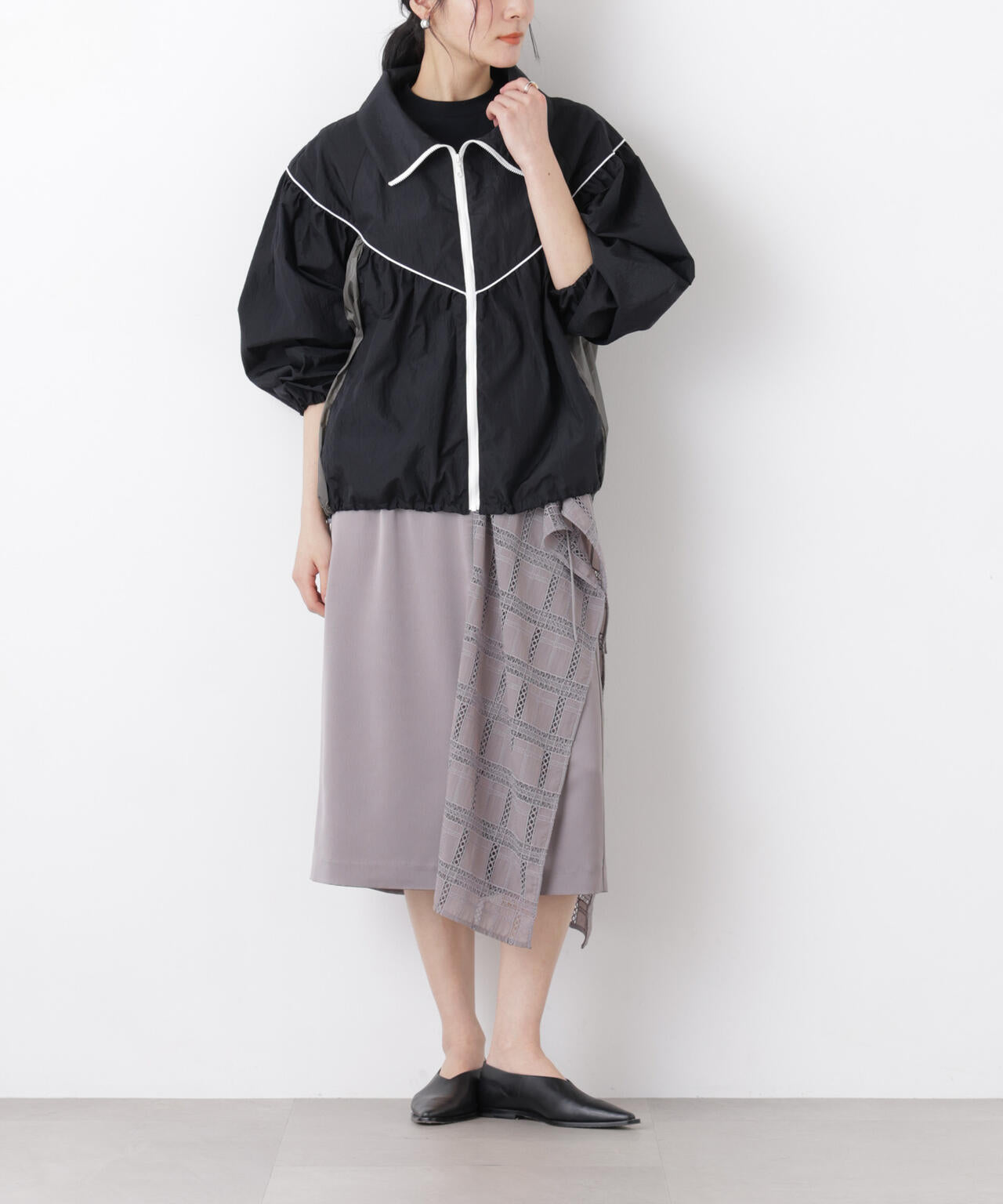 スクエアヘム刺繍レース切り替えスカート 6696130308