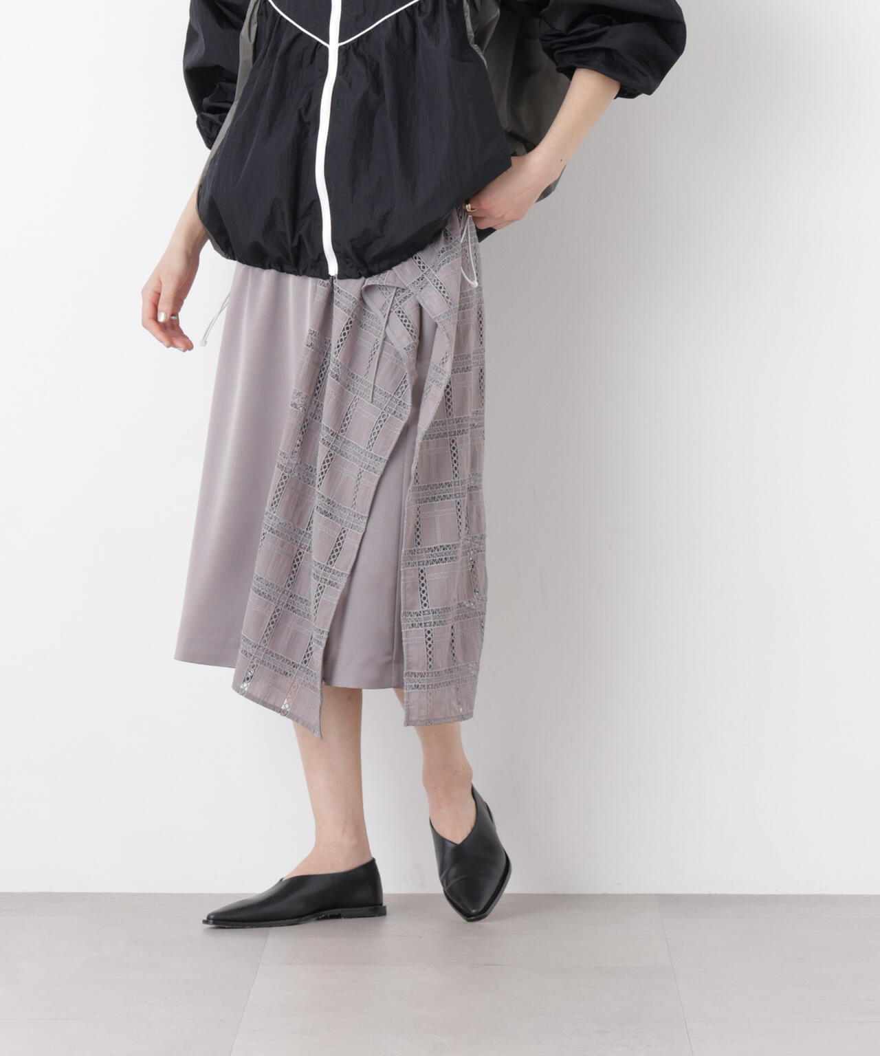 スクエアヘム刺繍レース切り替えスカート 6696130308