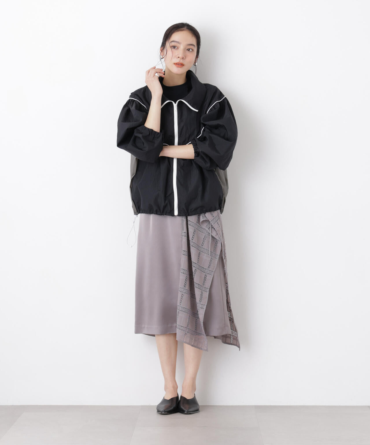 スクエアヘム刺繍レース切り替えスカート 6696130308