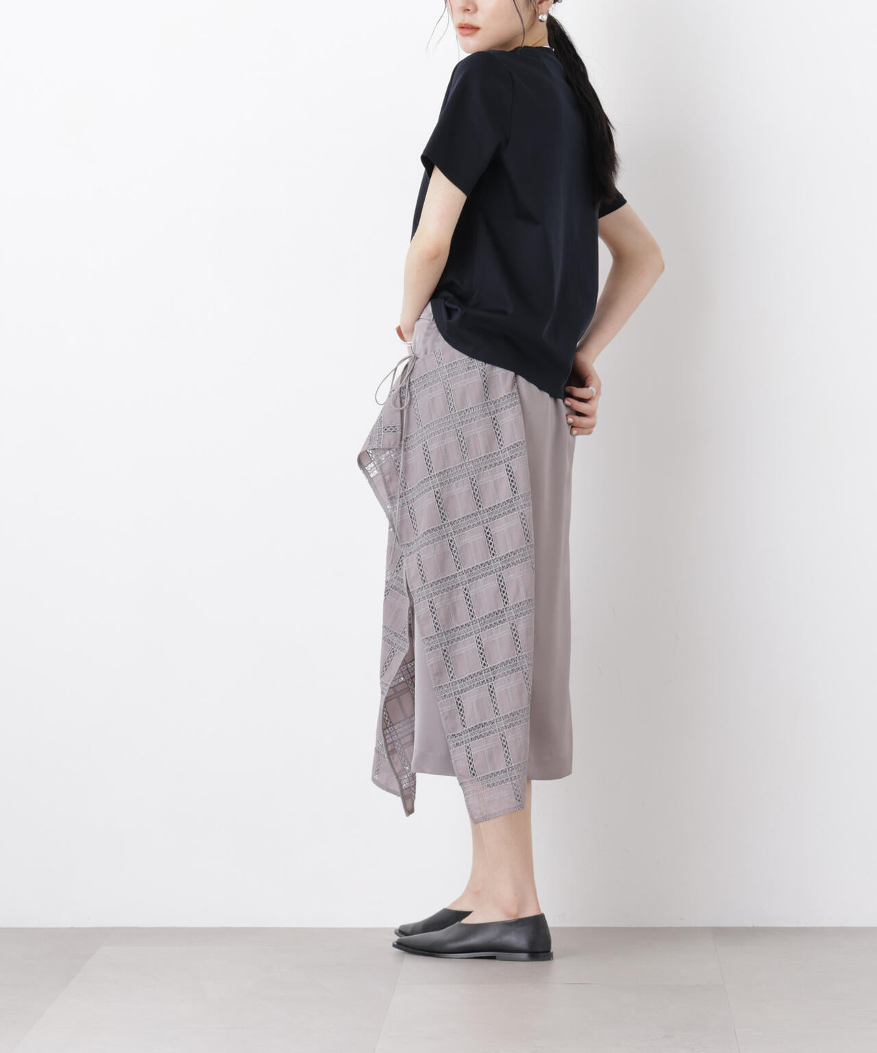 スクエアヘム刺繍レース切り替えスカート 6696130308