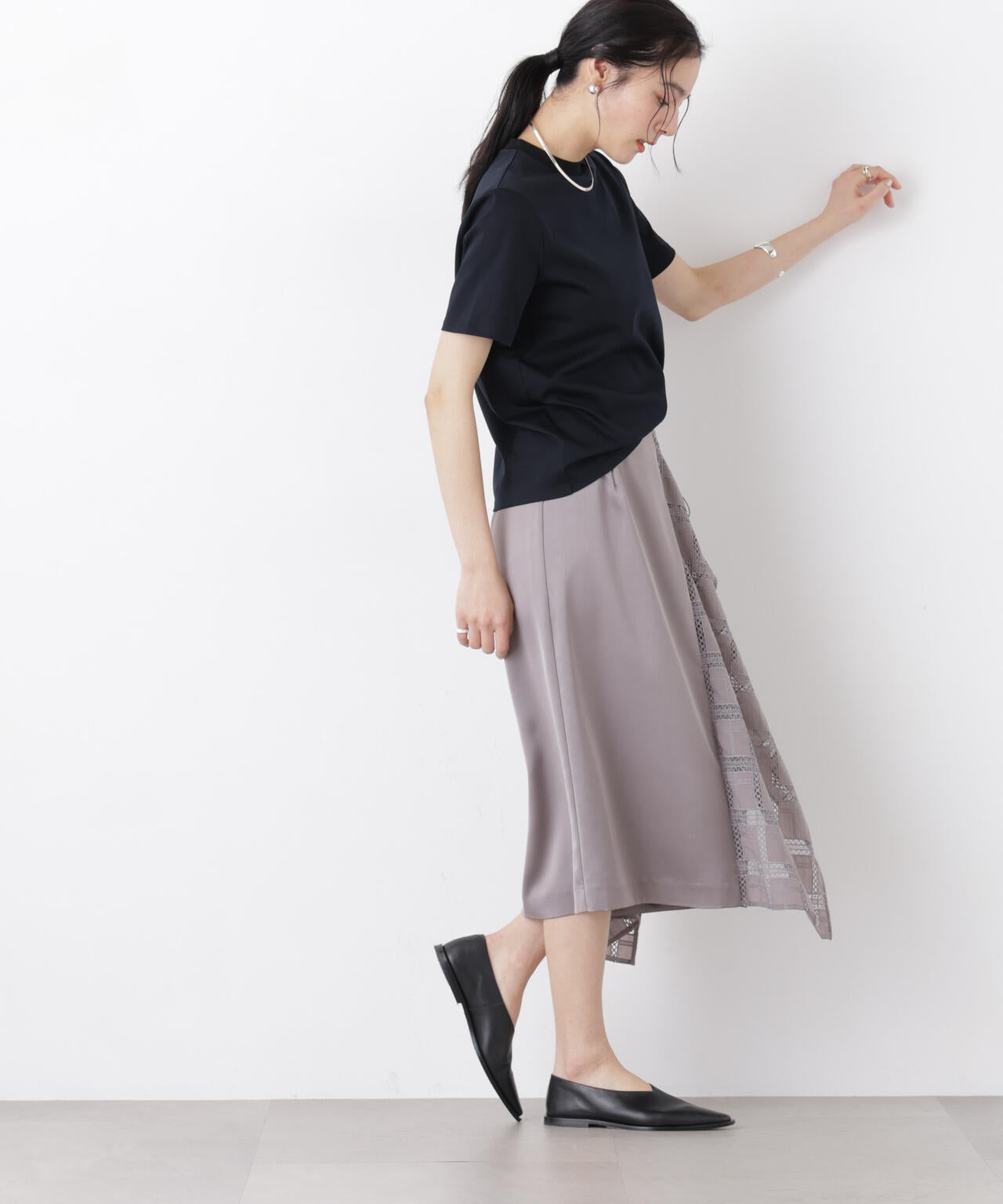 スクエアヘム刺繍レース切り替えスカート 6696130308