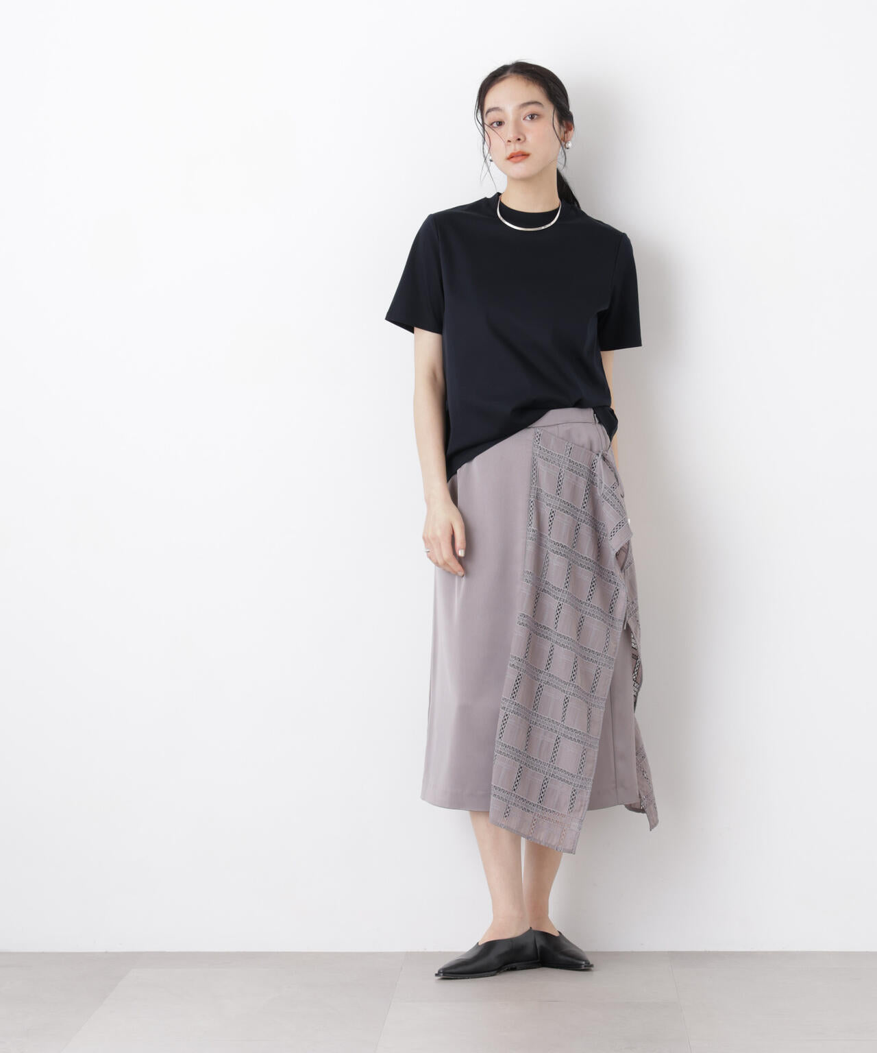 スクエアヘム刺繍レース切り替えスカート 6696130308