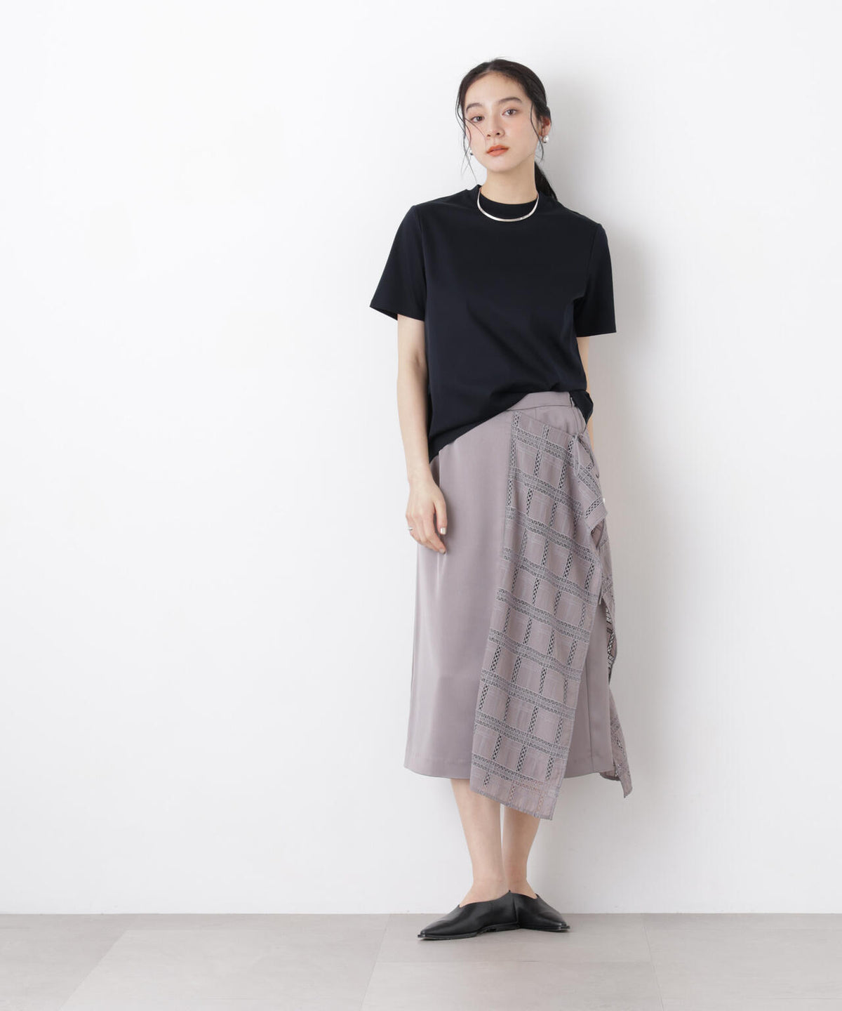 スクエアヘム刺繍レース切り替えスカート 6696130308