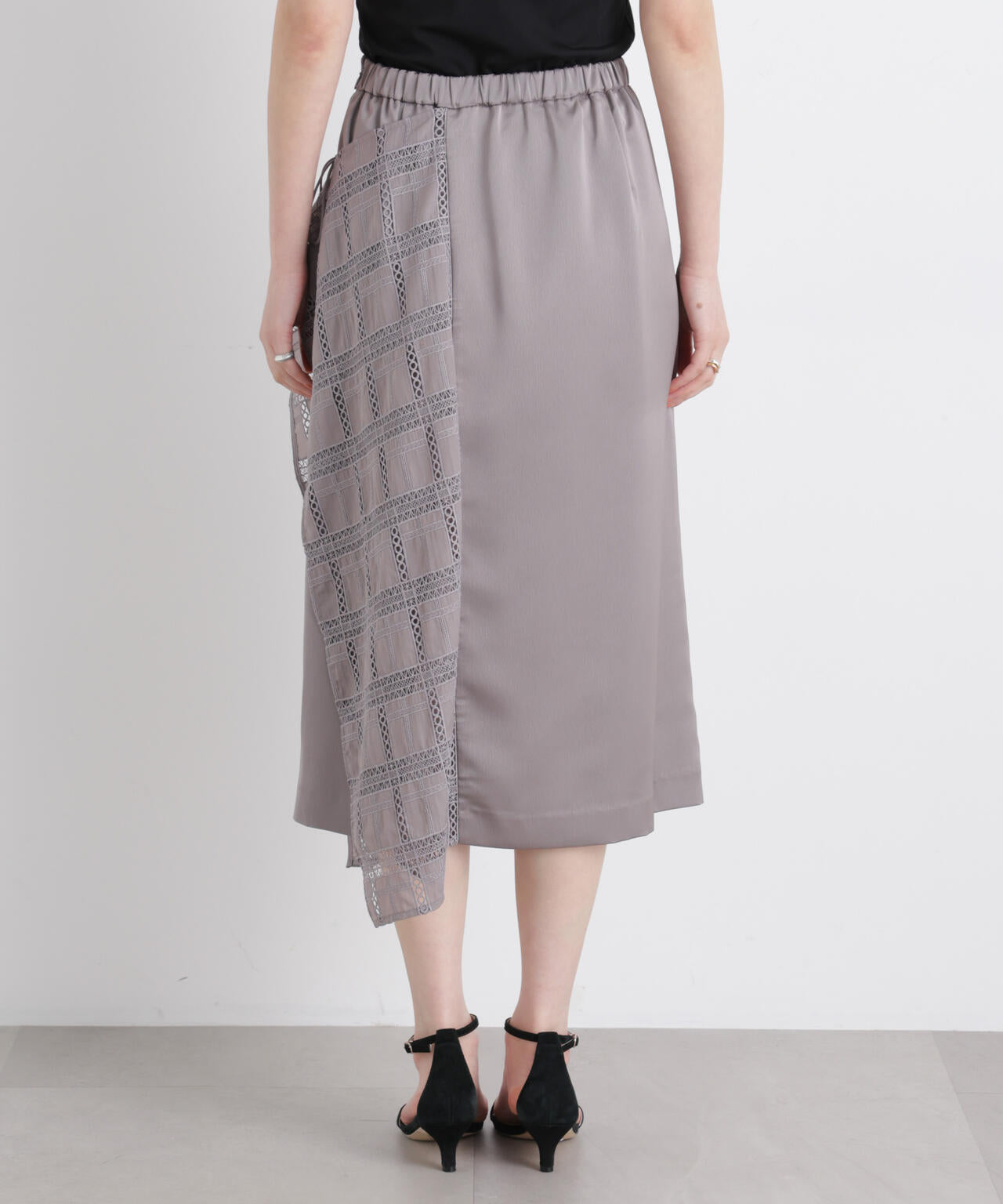 スクエアヘム刺繍レース切り替えスカート 6696130308