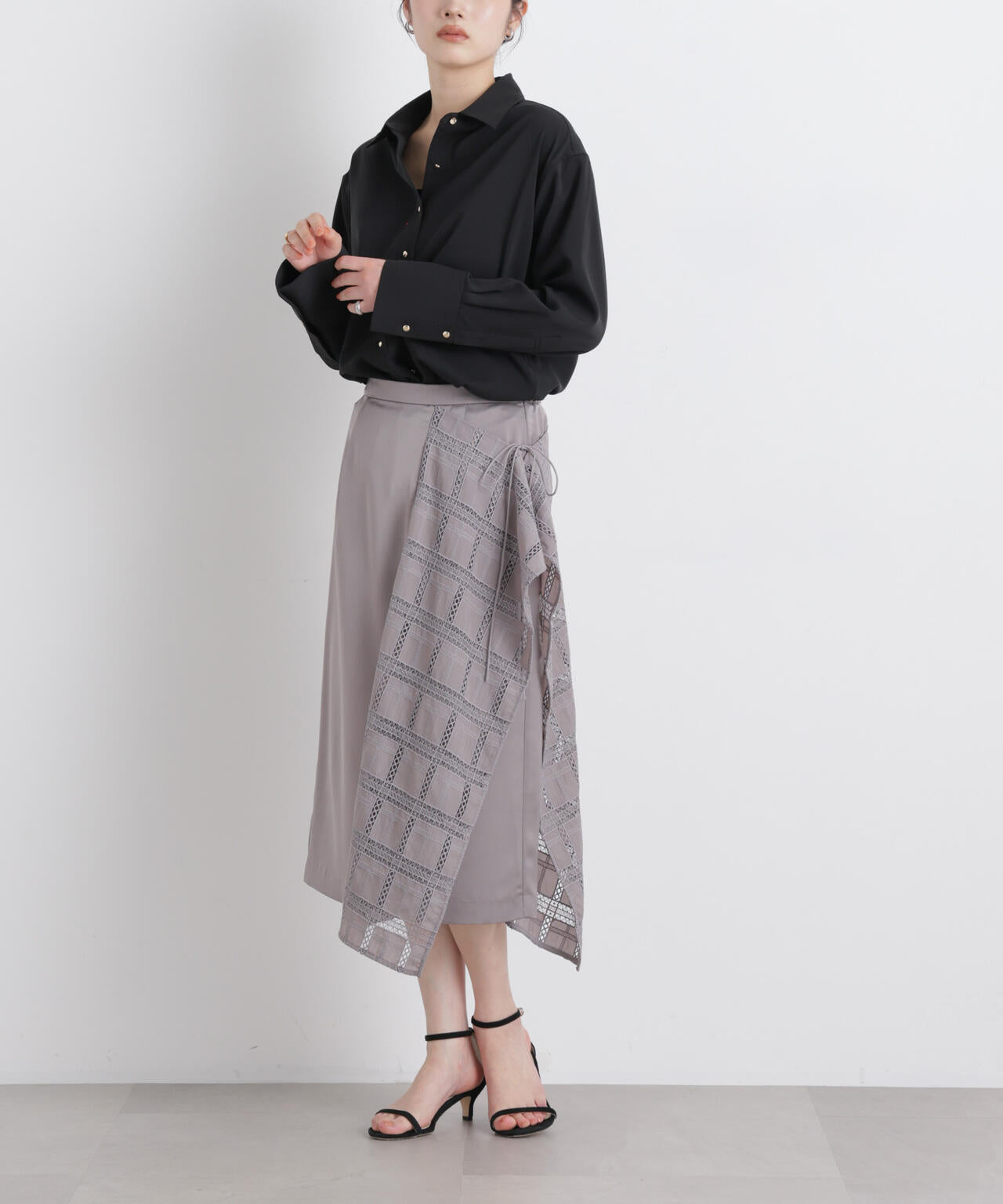 スクエアヘム刺繍レース切り替えスカート 6696130308