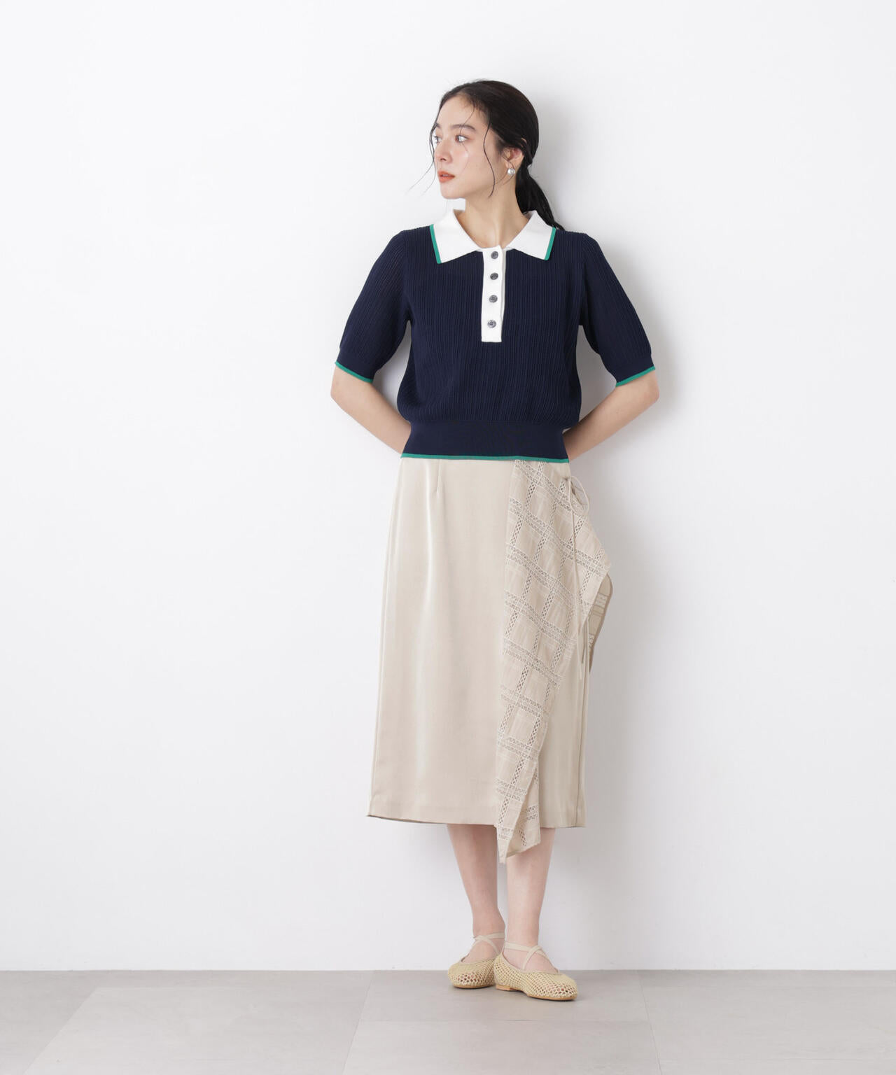 スクエアヘム刺繍レース切り替えスカート 6696130308