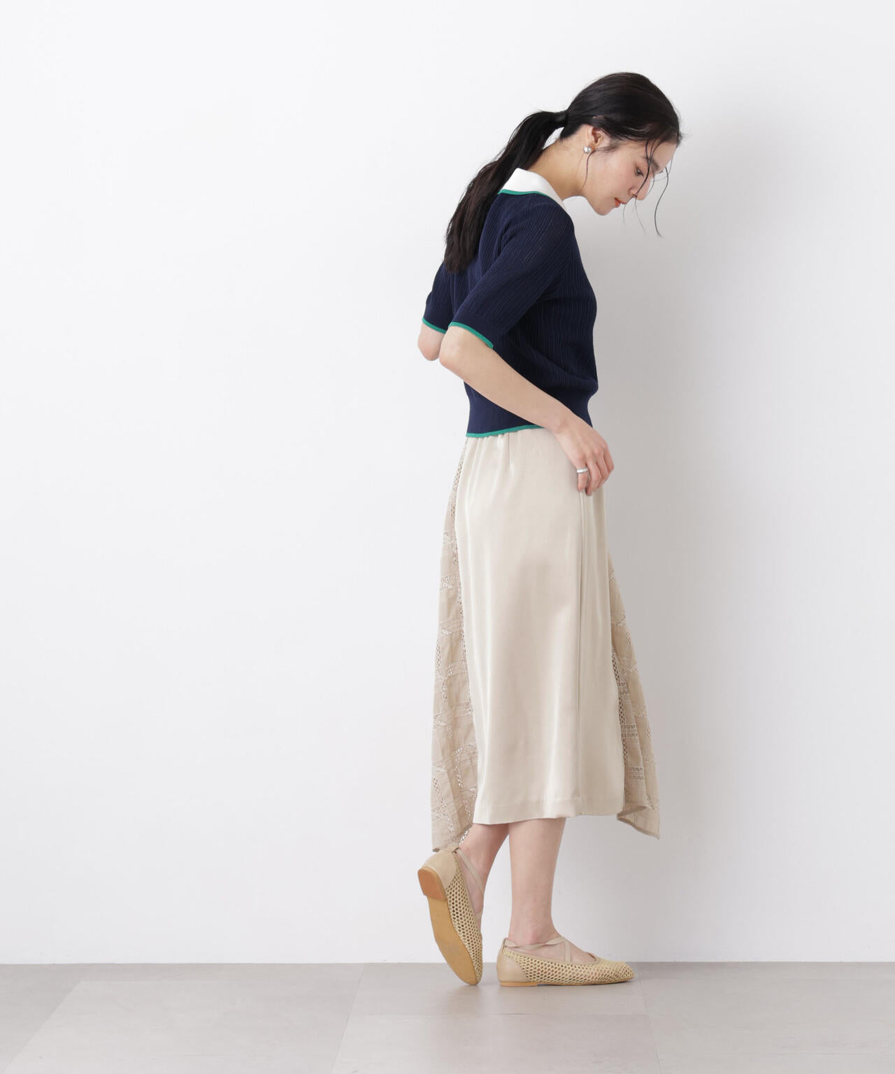 スクエアヘム刺繍レース切り替えスカート 6696130308