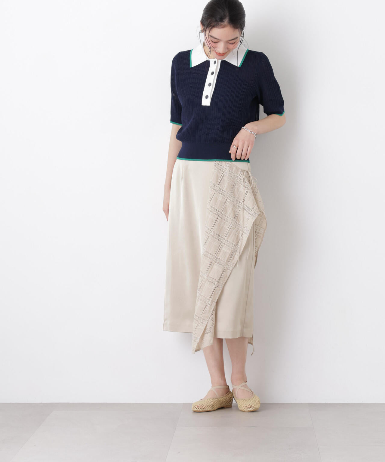 スクエアヘム刺繍レース切り替えスカート 6696130308