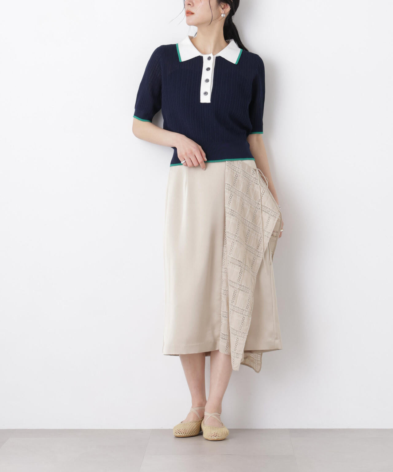 スクエアヘム刺繍レース切り替えスカート 6696130308