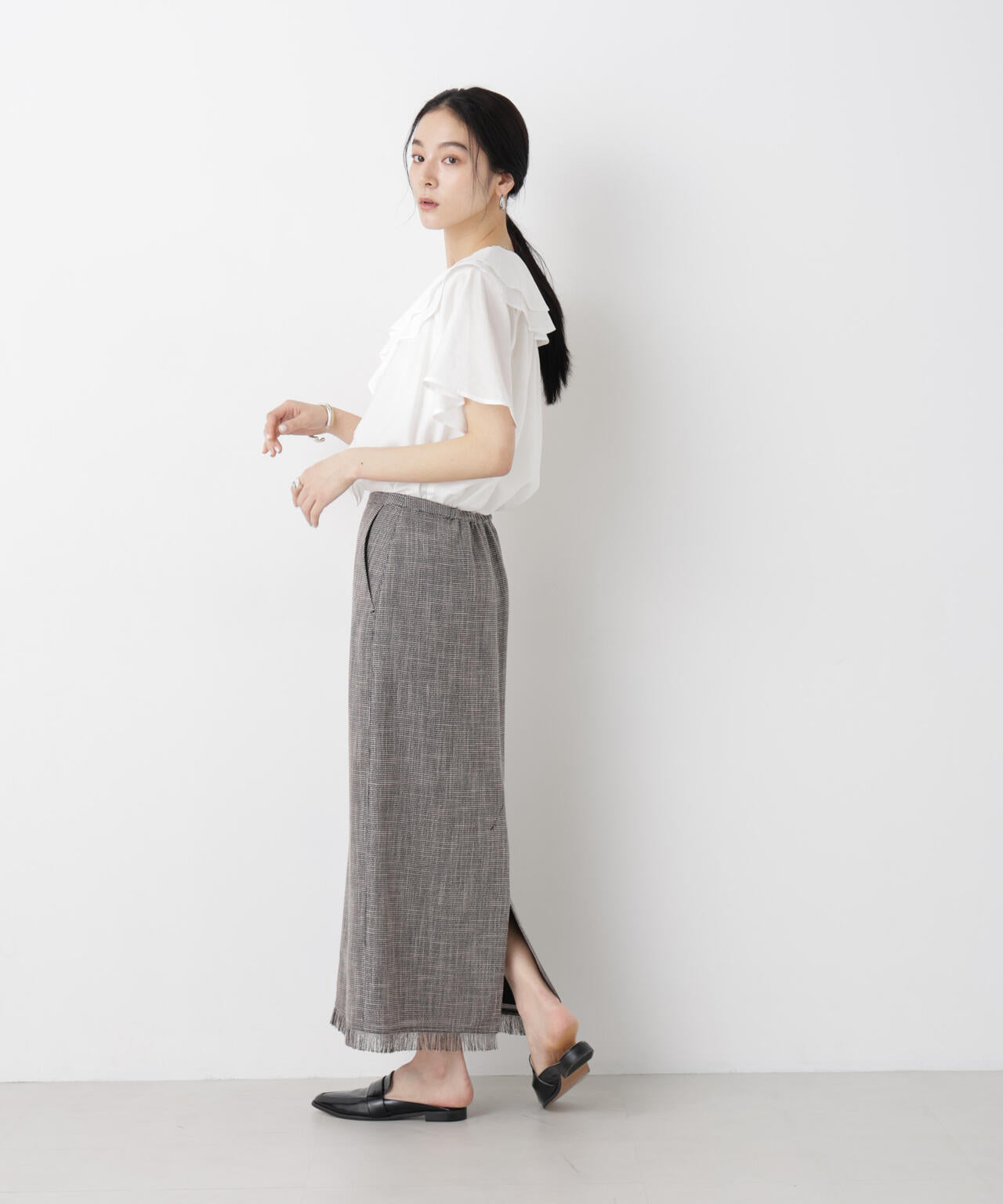 カラミ織りIラインスカート(セットアップ可) 6696130315