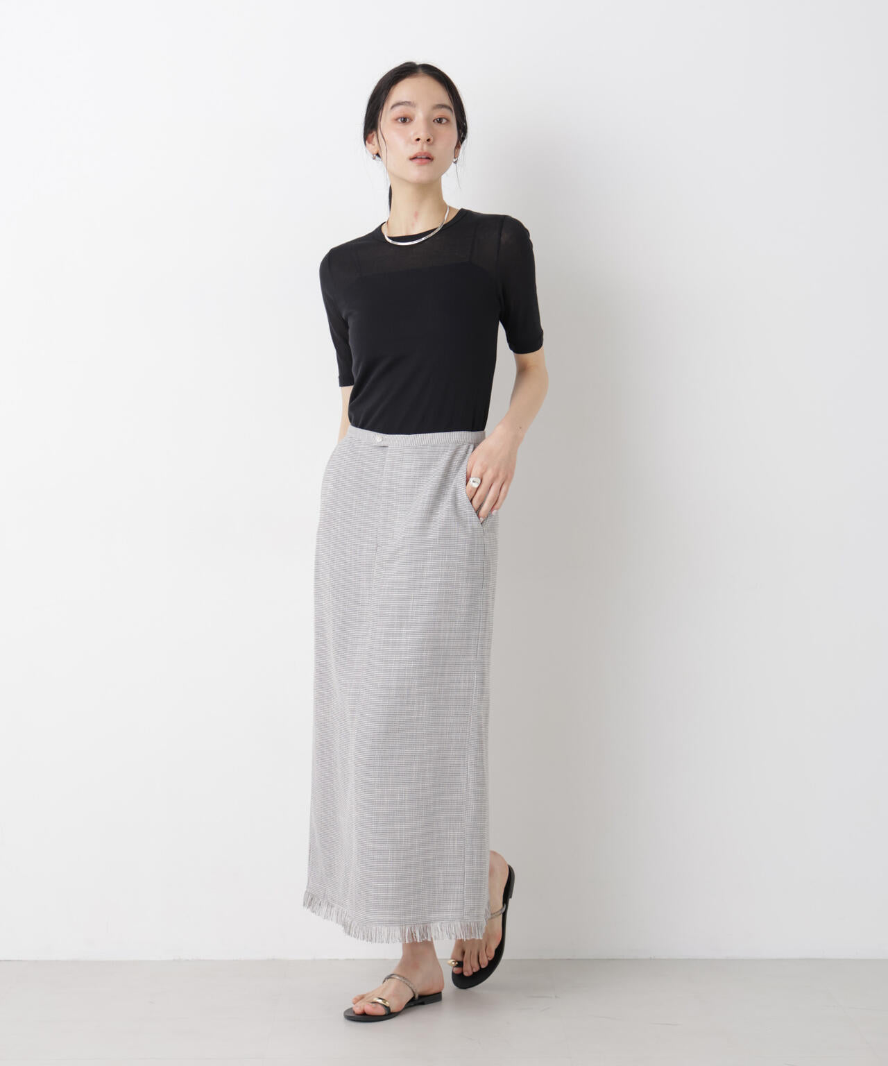 カラミ織りIラインスカート(セットアップ可) 6696130315