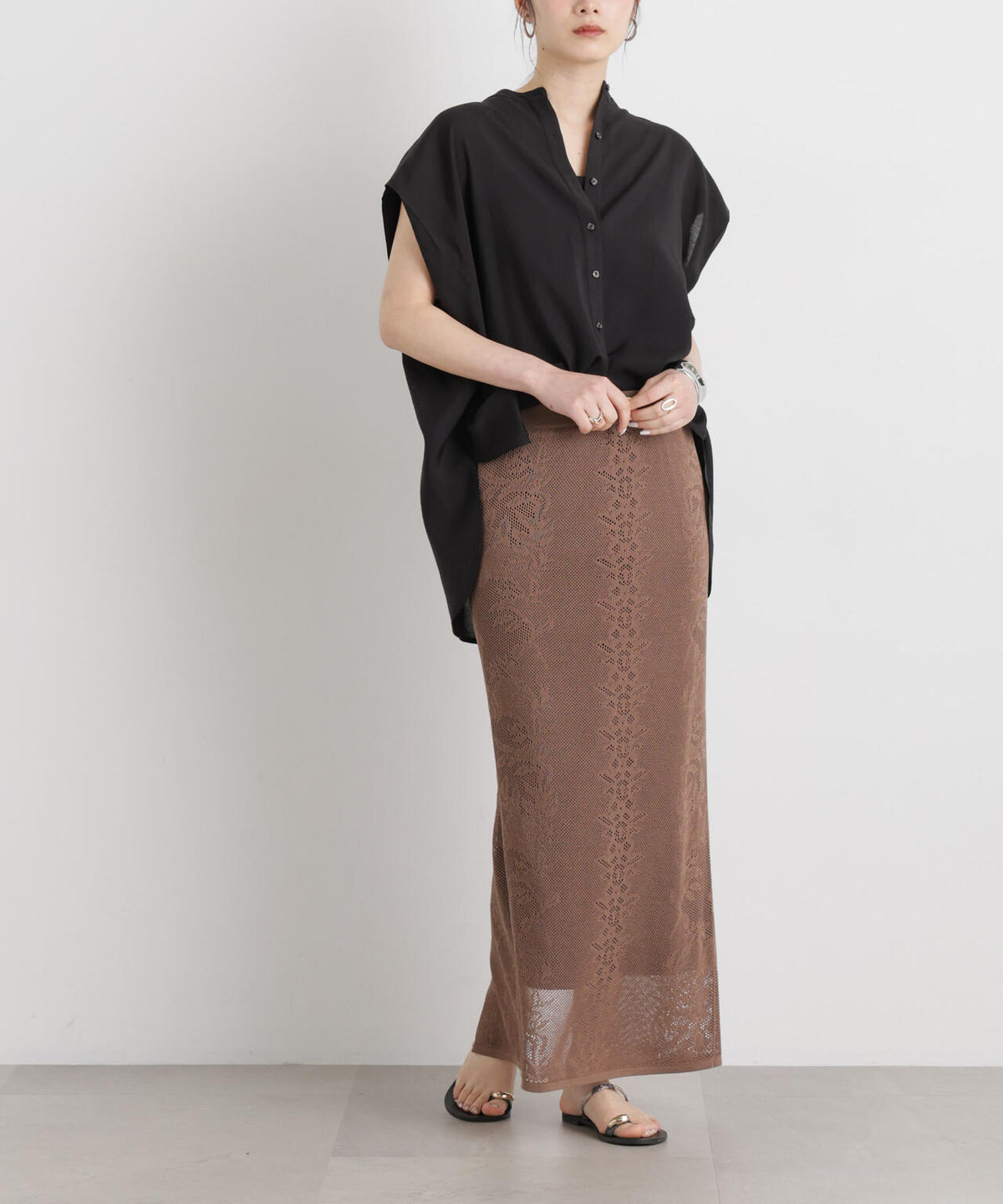 メッシュレースニットスカート 6696130316