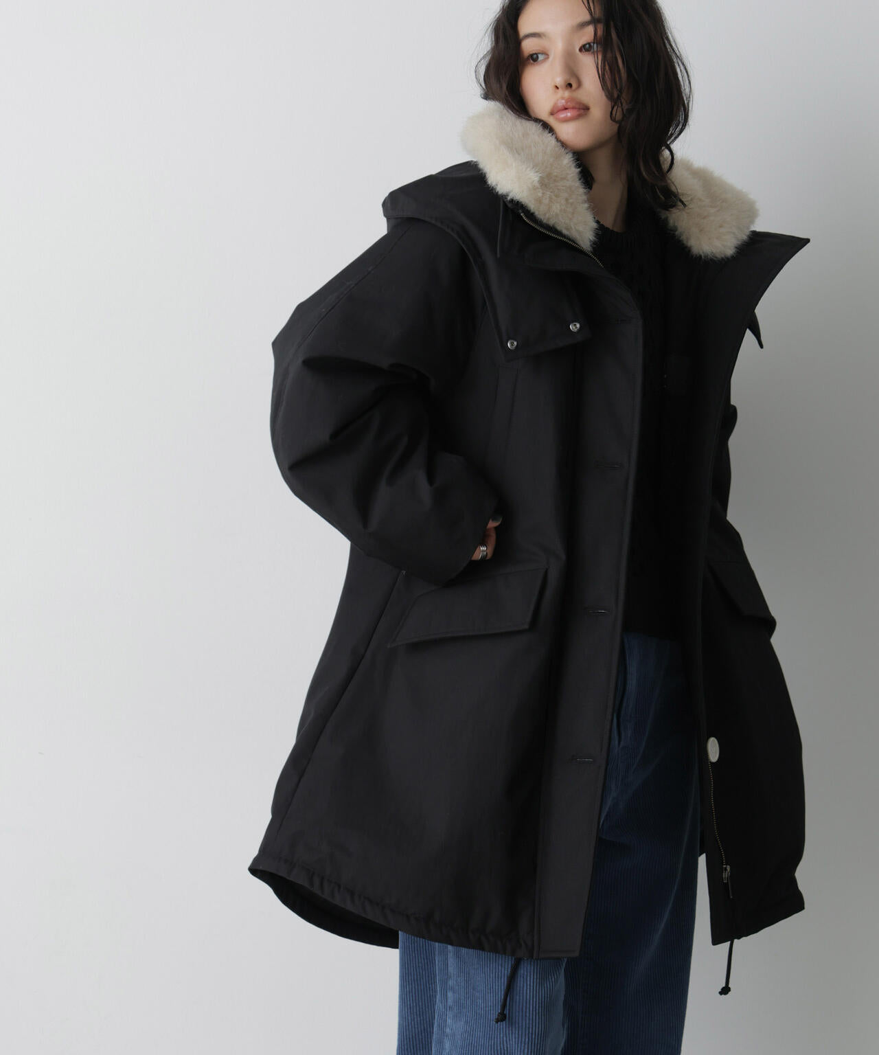 「STEVELOUR」「西川ダウン(R)」ファー付きコート 6696214306