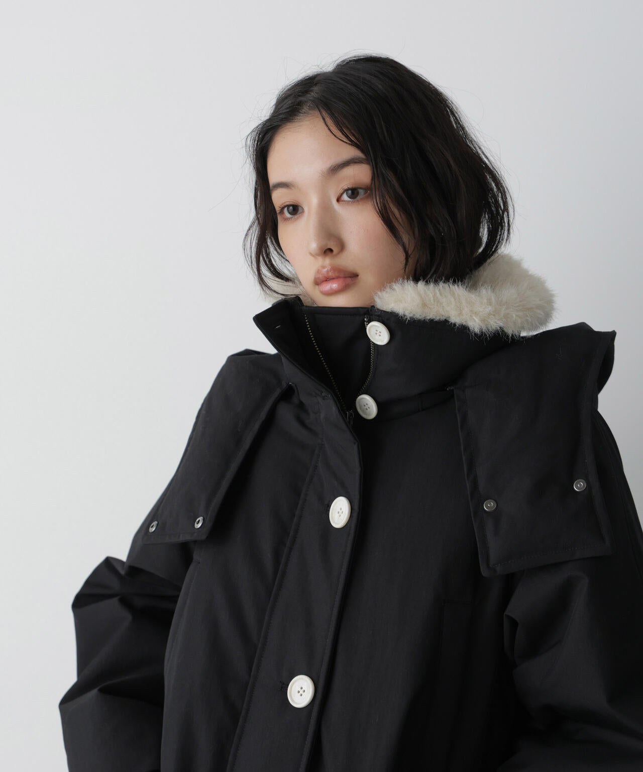 「STEVELOUR」「西川ダウン(R)」ファー付きコート 6696214306